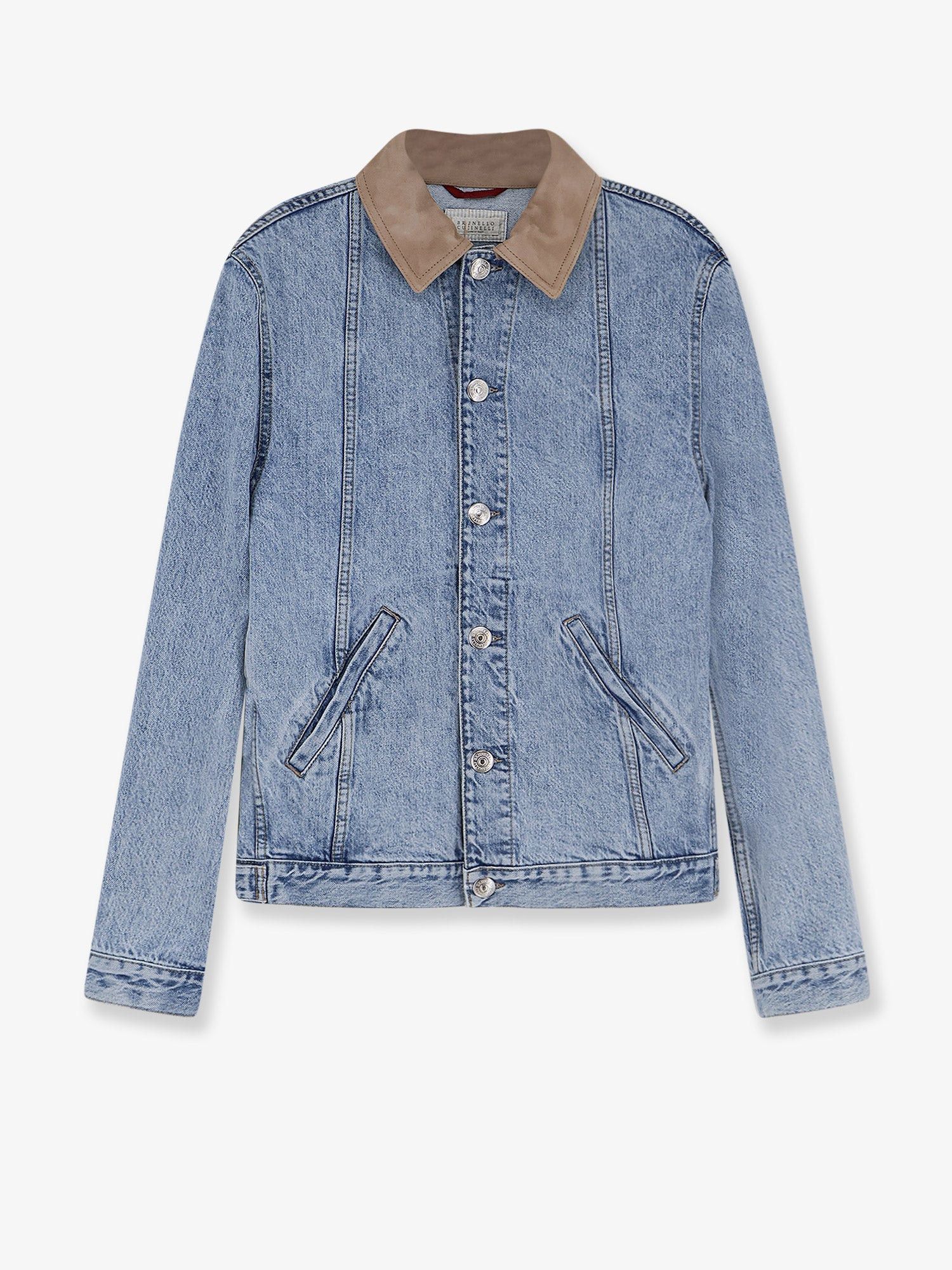 Brunello Cucinelli Denim Jacket With Suede Collar Size US L / EU 52-54 / 3 - 1 Thumbnail