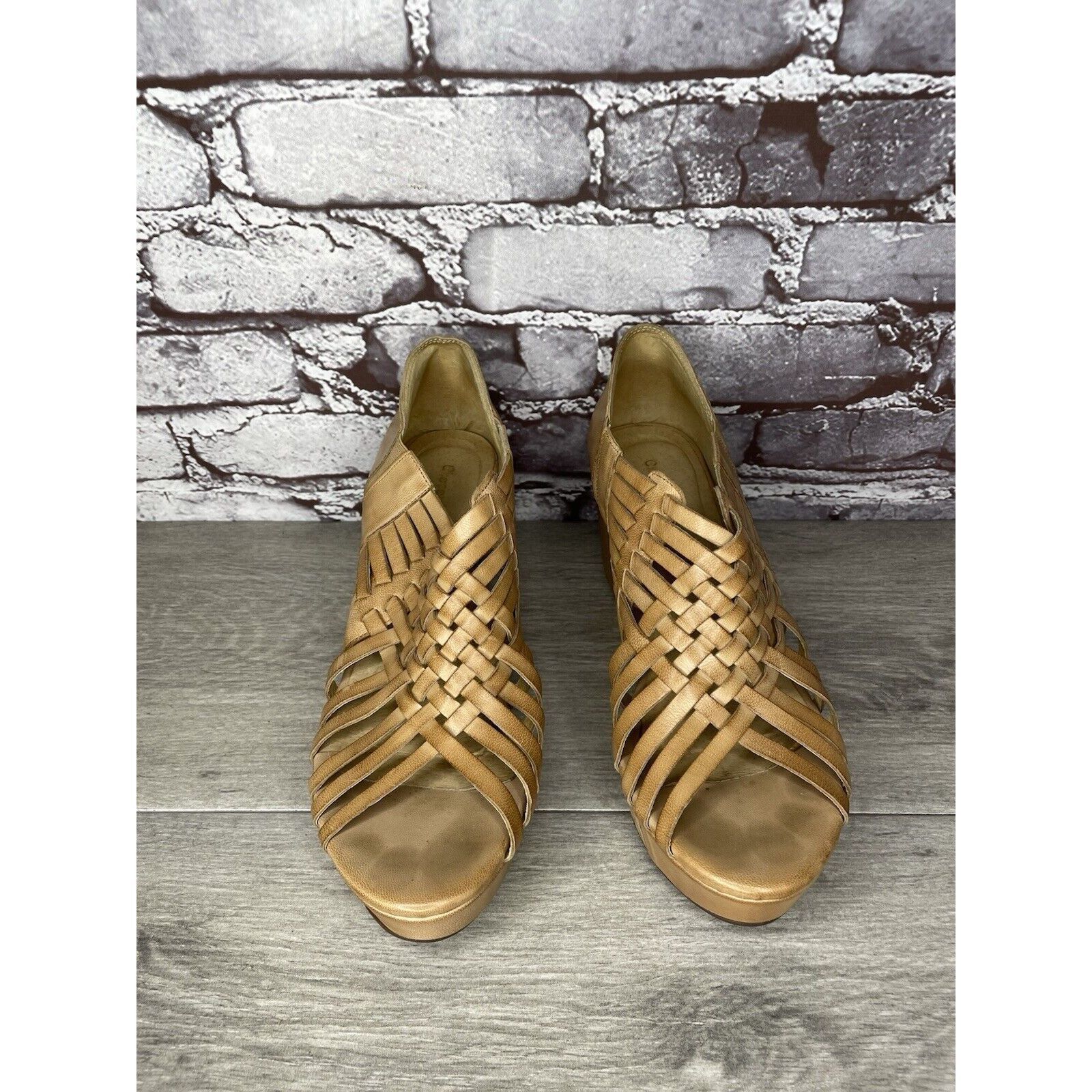 Other Chocolat Blu Web Tan Leather Woven Cork Wedge Platform Sanda Size US 9.5 / IT 39.5 - 11 Thumbnail
