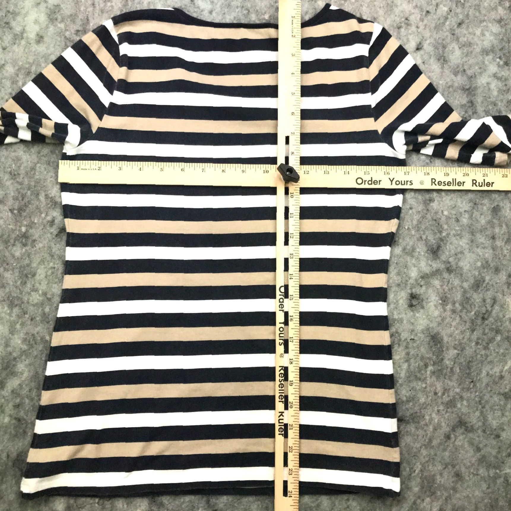 Ann Taylor Ann Taylor Shirt Blouse Womens XS Gray Tan Striped Short Sleeve Round Neck Casual Size XS / US 0-2 / IT 36-38 - 7 Thumbnail