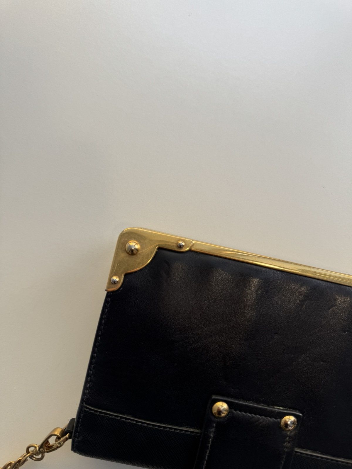 Prada Prada Cahier Leather Shoulder Bag in Black and Gold Size ONE SIZE - 16 Thumbnail