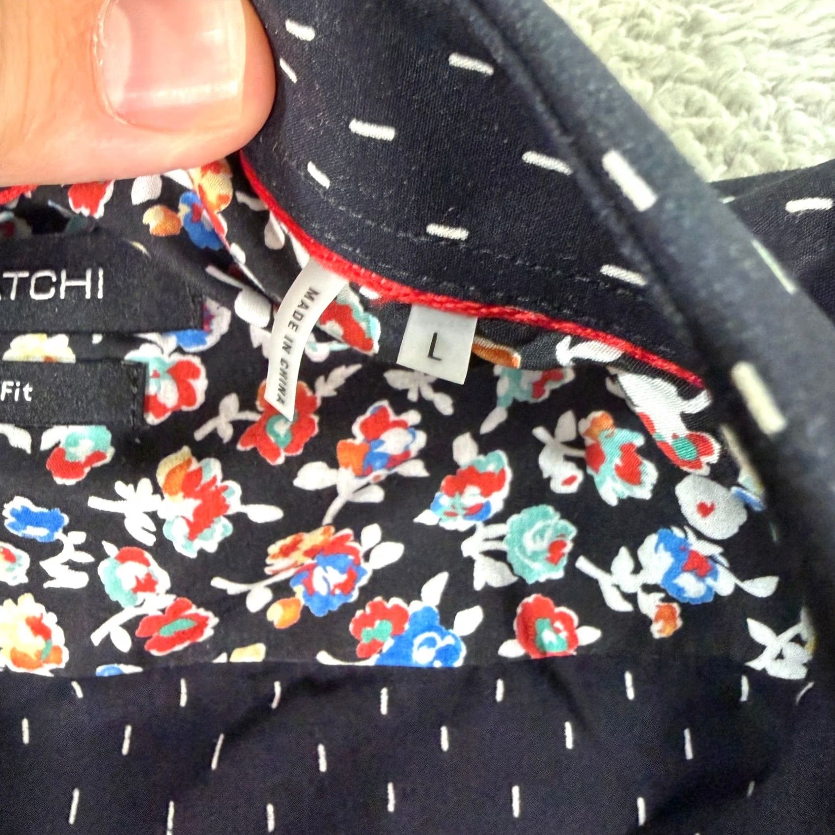 BUGATCHI Bugatchi Mens Large Button Up Shirt - Modern Black Floral Pattern Size US L / EU 52-54 / 3 - 3 Thumbnail