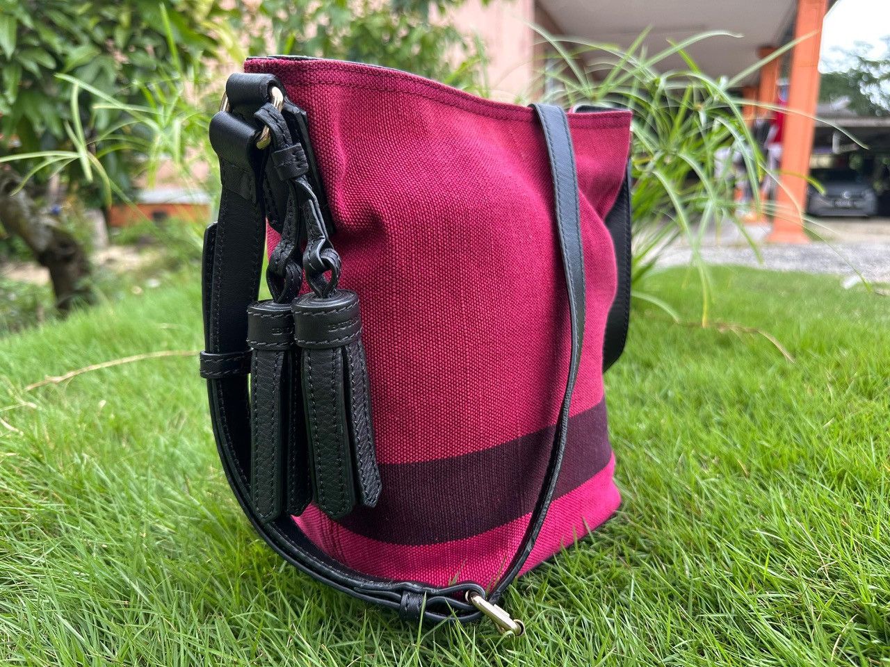 Burberry Authentic Burberry Mega Check Ashby Tassel Mini Bucket Bag Size ONE SIZE - 3 Thumbnail