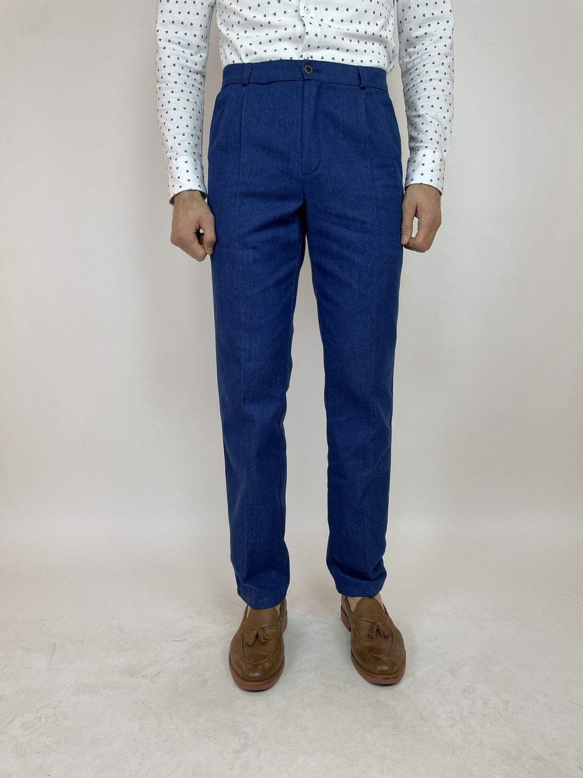 Japanese Brand MONCHAUX vintage Pleated Denim Trousers Slim fit Mens Size US 31 - 2 Thumbnail