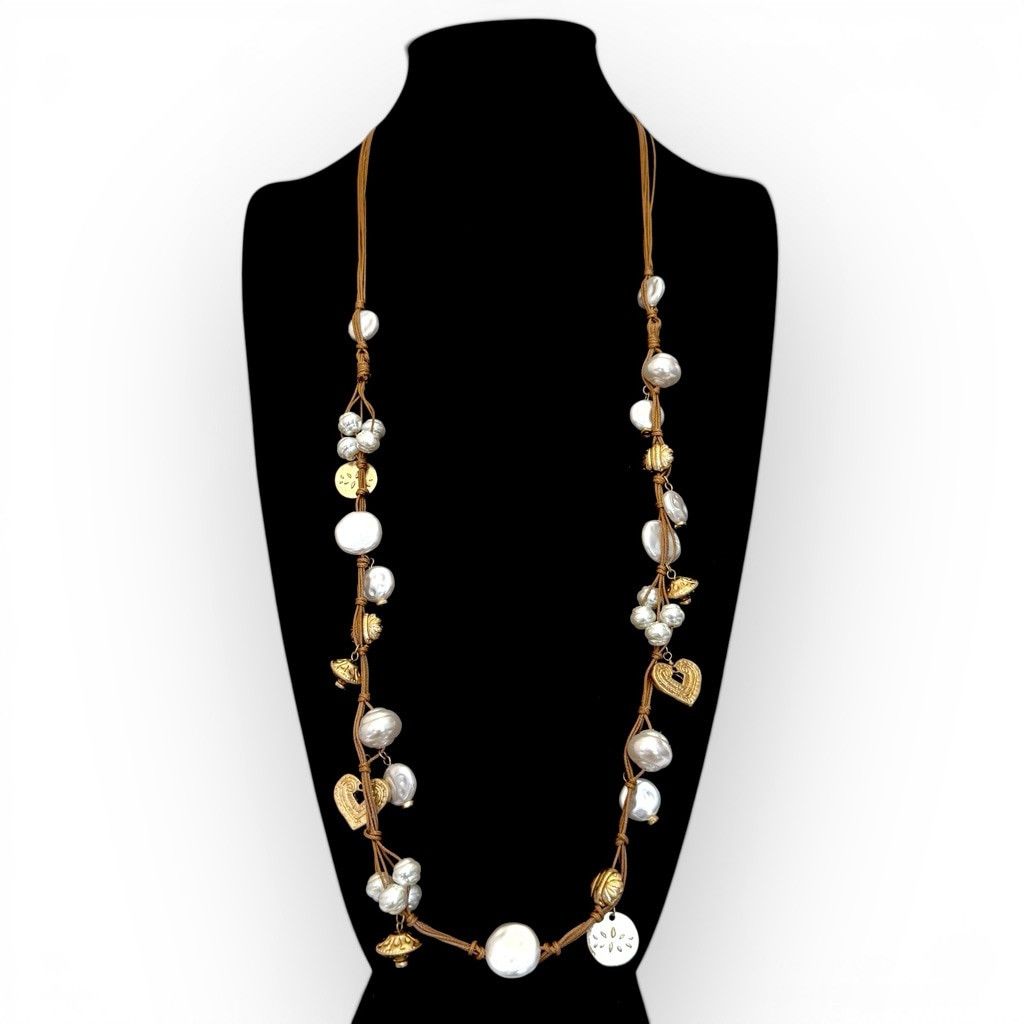 Chicos CHICO’S Pearl & Heart Charm Leather Cord Necklace | NWT Size ONE SIZE - 3 Thumbnail