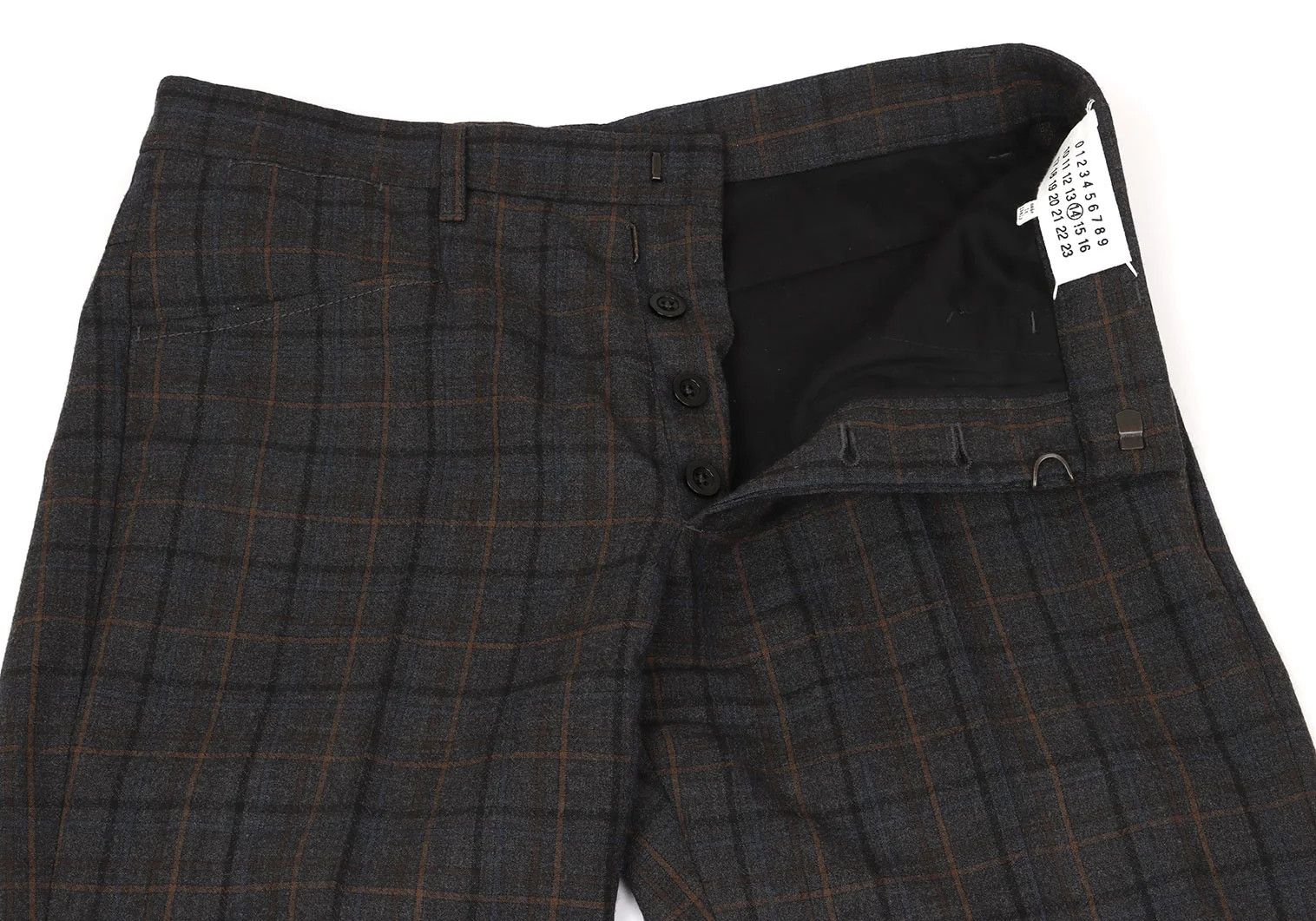 Maison Margiela Wool Overcheck Tapered Pants in Gray-Brown-Blue, Size 44 Size US 28 / EU 44 - 4 Thumbnail