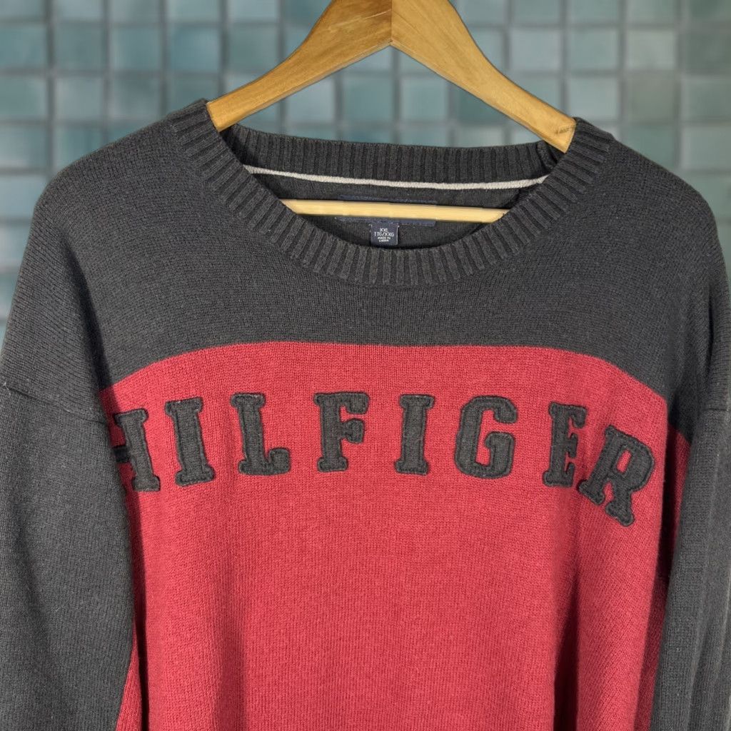 Tommy Hilfiger Tommy Hilfiger Sweater Logo Spellout Crewneck 2XL Men Blue Red Colorblock Knit Wool Cotton Size US XXL / EU 58 / 5 - 1 Thumbnail