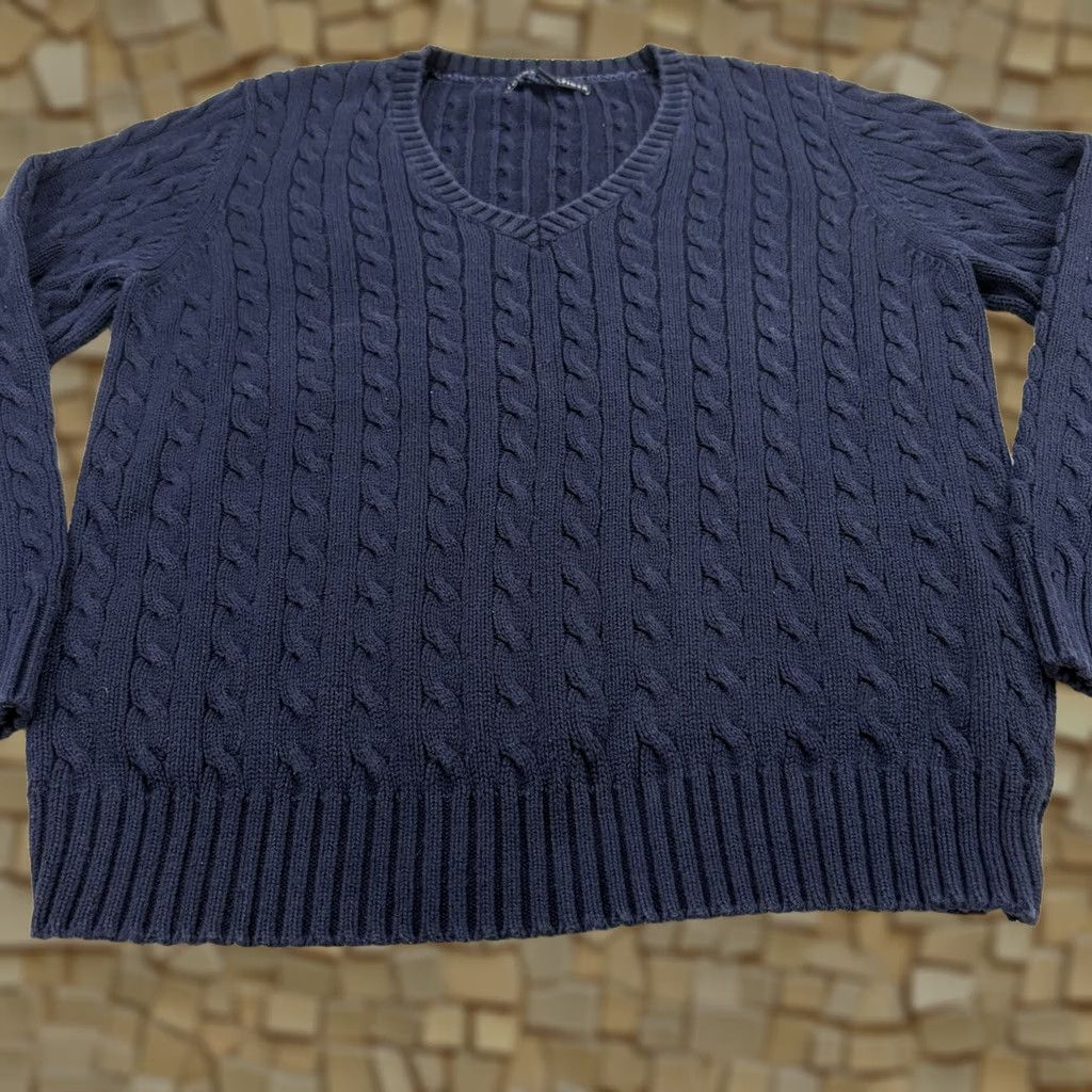 Tommy Hilfiger Tommy Hilfiger Cable Knit Jumper Sweater Mens 2XL Blue Cotton Pullover V-Neck Size US XXL / EU 58 / 5 - 1 Thumbnail