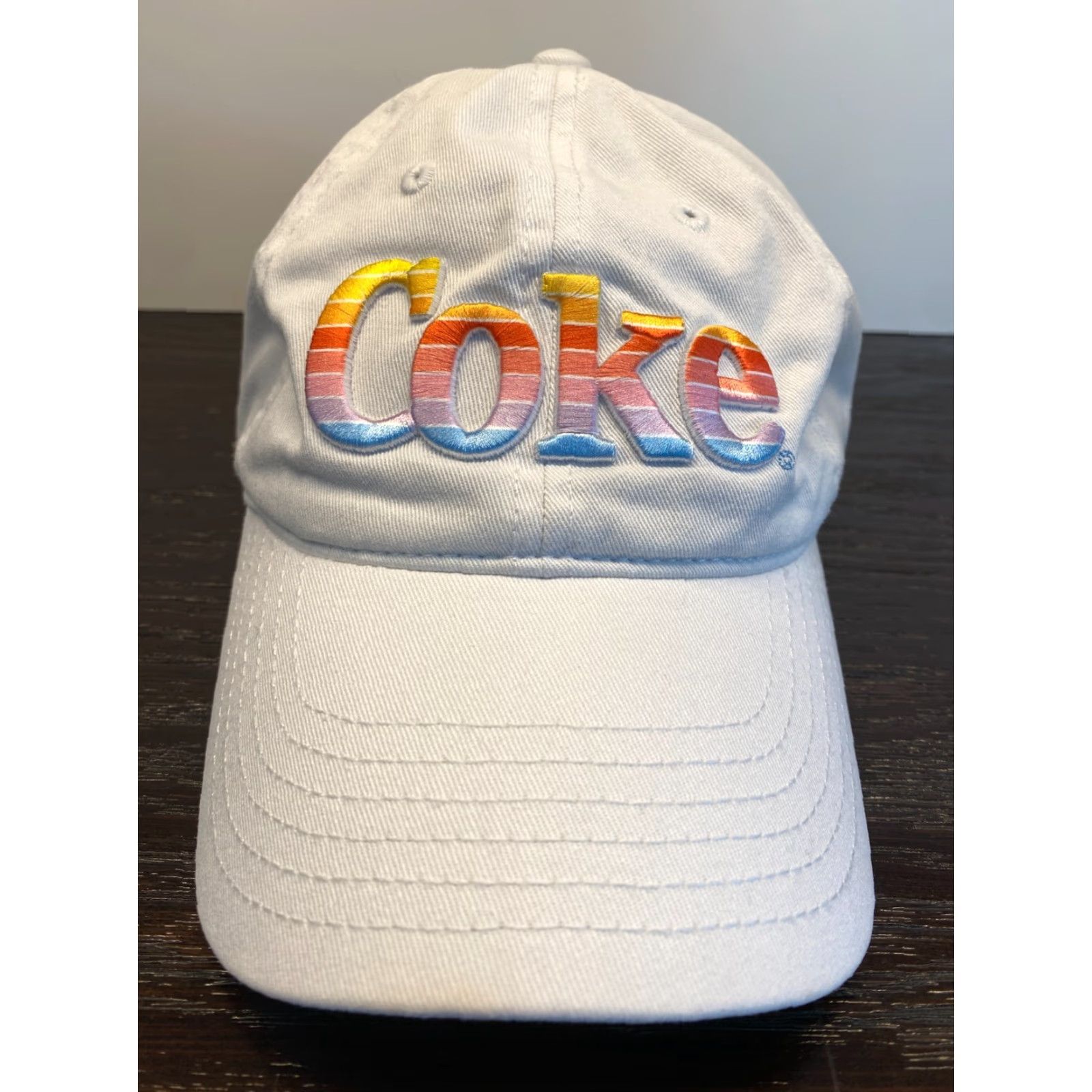 Rainbow VINTAGE Coca-Cola Hat Baseball Cap Mens One Size White Adjustable Rainbow Logo 90s Classic Logo Size ONE SIZE - 2 Thumbnail