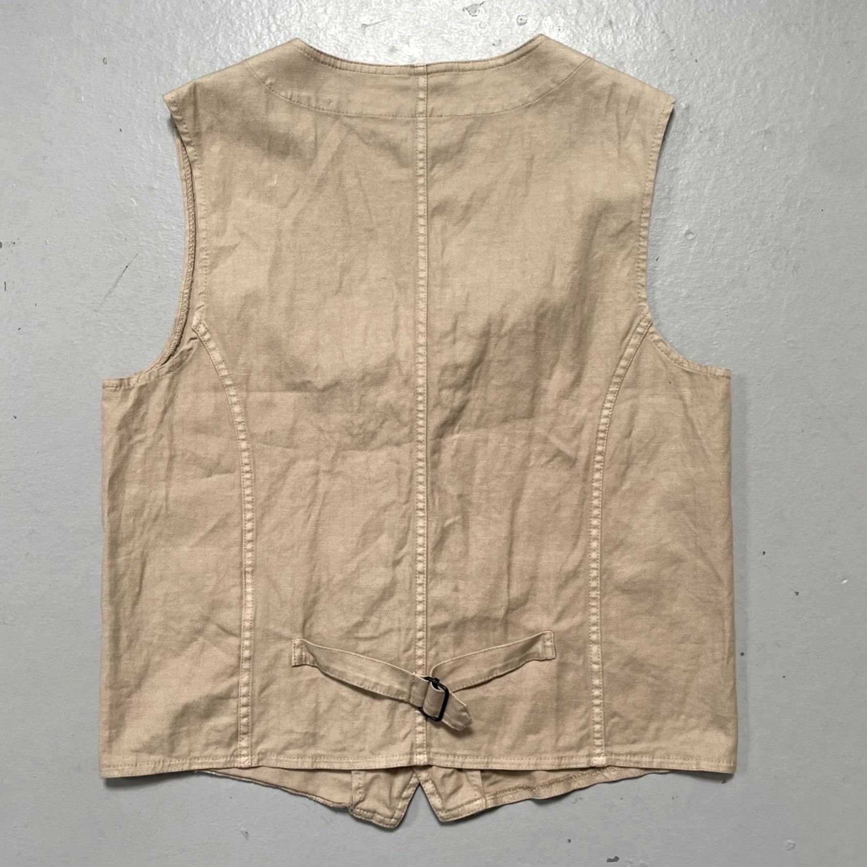 Vetra Vetra Vest Unisex Adults 42 Beige Twill Linen Blend Cinch Back Workwear France 50s Vintage Designer - Size US XS / EU 42 / 0 - 6 Thumbnail