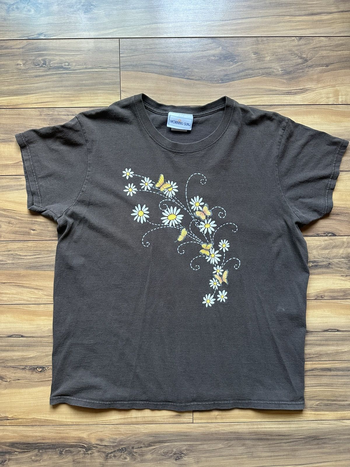 Vintage Butterflies and daisies brown Tshirt Size L / US 10 / IT 46 - 1 Thumbnail