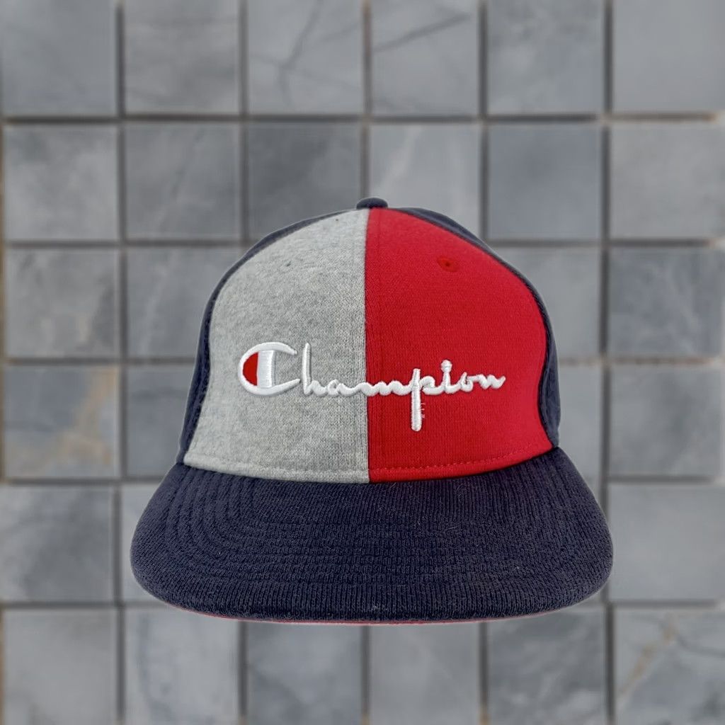Champion Champion Hat Cap Strap Back Red Navy Colorblock Embroidered Mens Size ONE SIZE - 1 Thumbnail