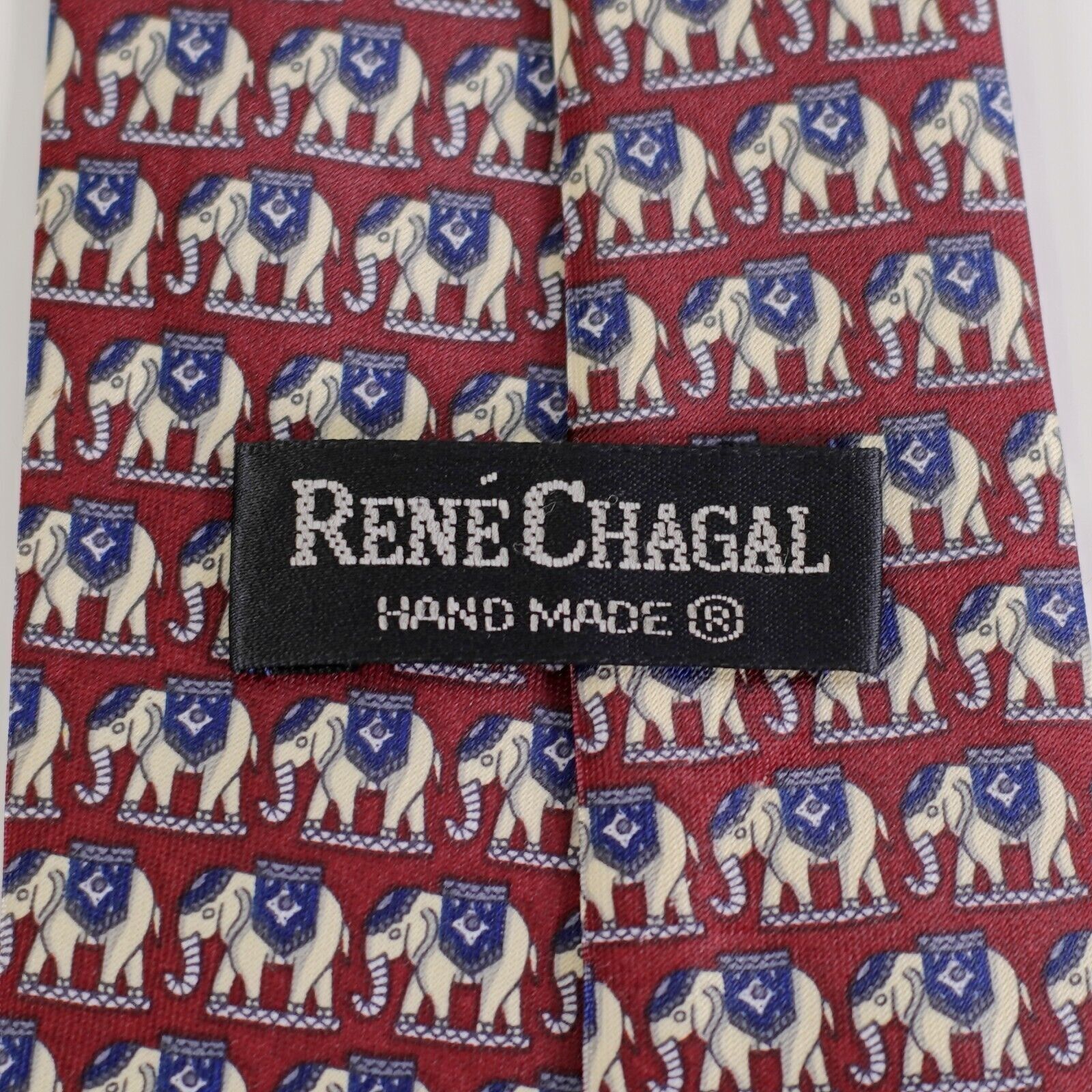 Designer Rene Chagal Hand Made Red Elephant Print Wide Silk Tie Size ONE SIZE - 3 Thumbnail
