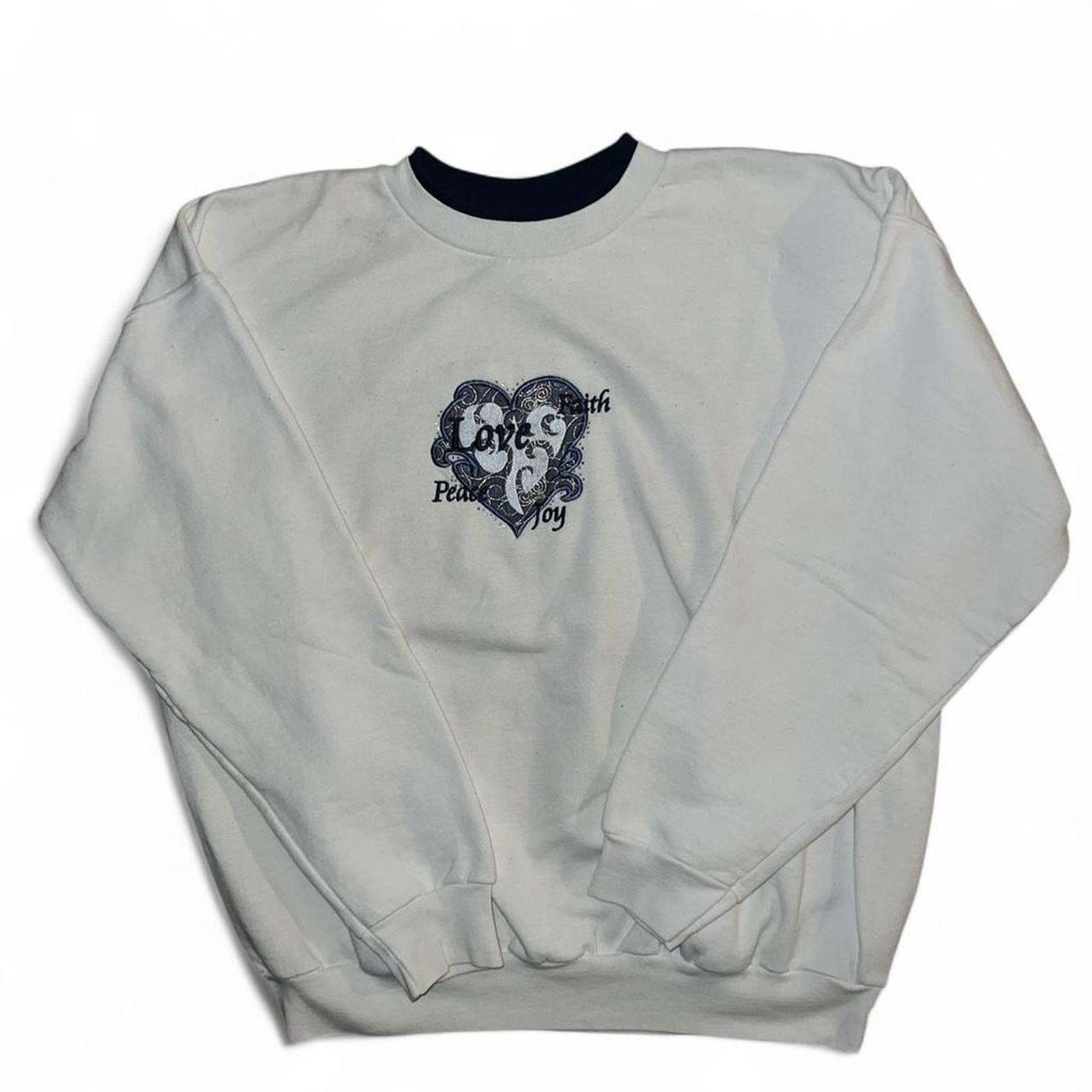 M.Cohen Vintage 90s “Love Faith Peace Joy” White Sweatshirt Size L / US 10 / IT 46 - 2 Thumbnail
