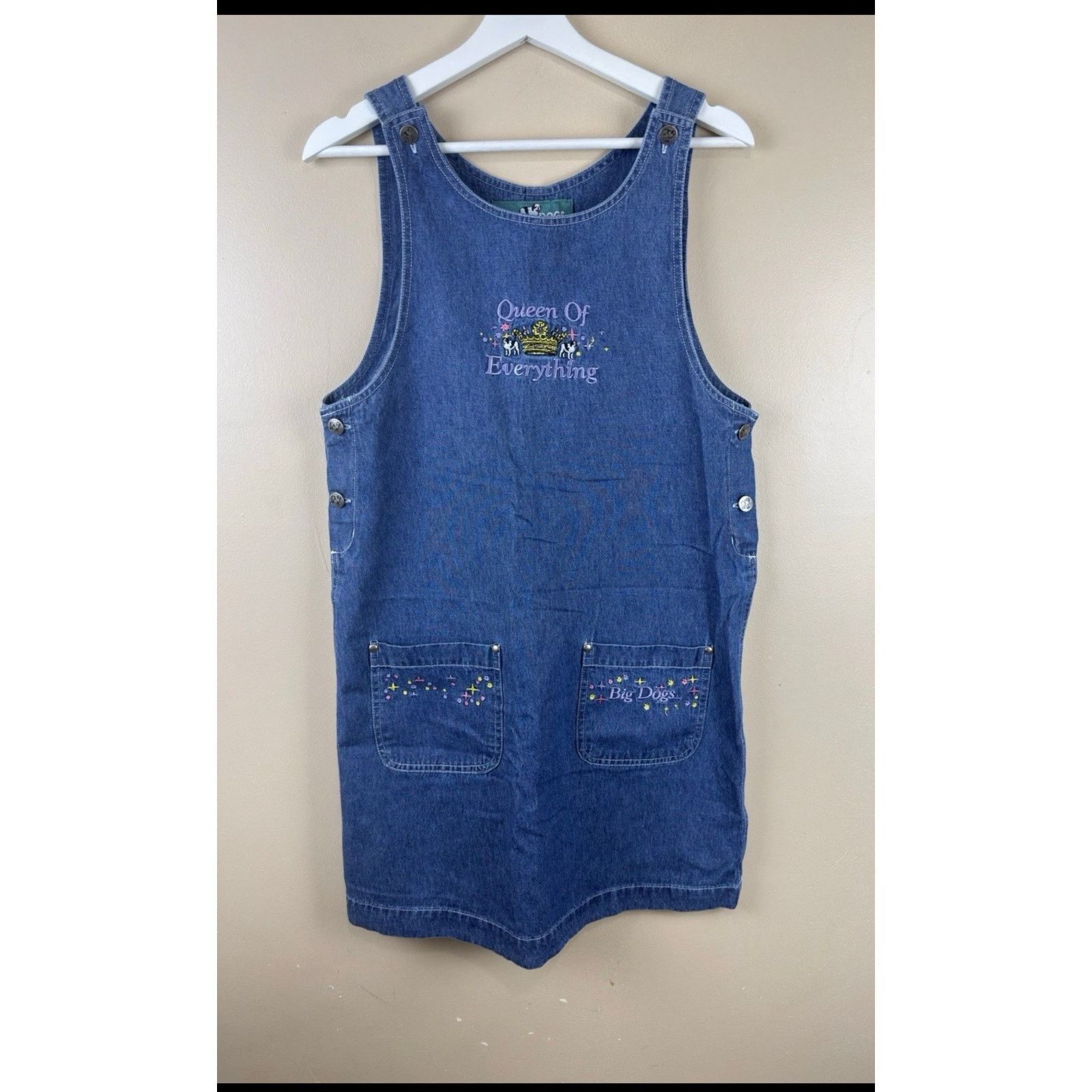 Big Dogs Vintage Big Dog Denim Embroidered Overall Dress Women 18/20 Size XXL / US 16-18 / IT 52-54 - 19 Thumbnail