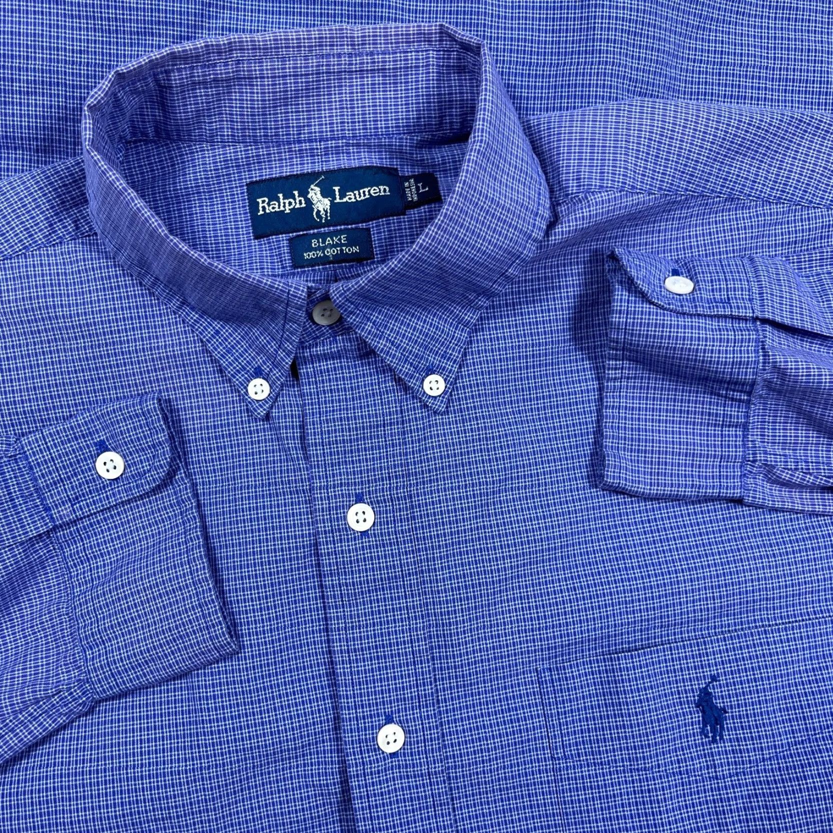 Ralph Lauren Ralph Lauren Shirt Men Large Blue Plaid Button Up Blake Dress Pocket Faded Worn* Size 42R - 2 Thumbnail