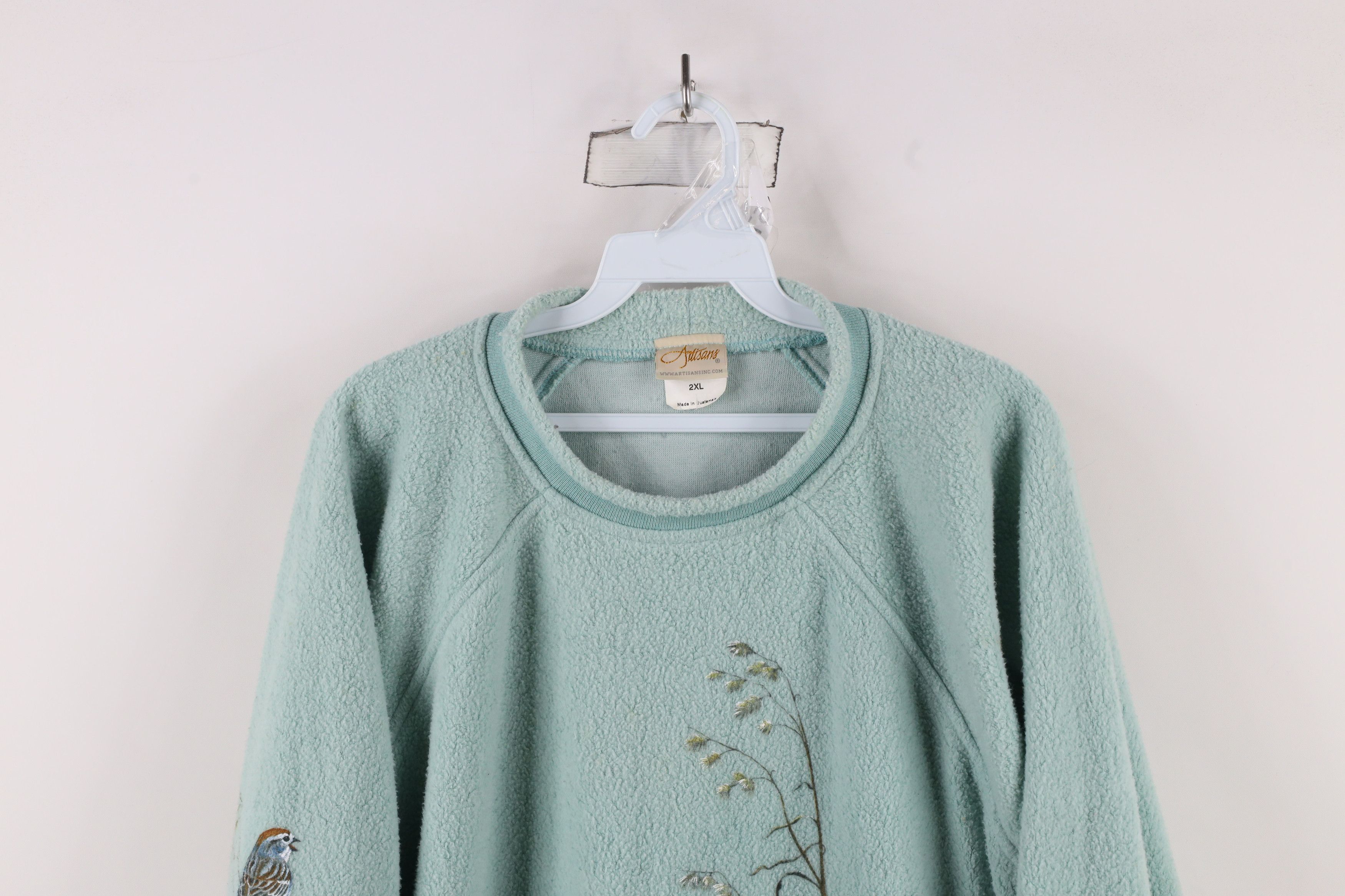 Vintage Vintage 90s Country Primitive Marled Fleece Sweater Teal Size XXL / US 16-18 / IT 52-54 - 2 Thumbnail