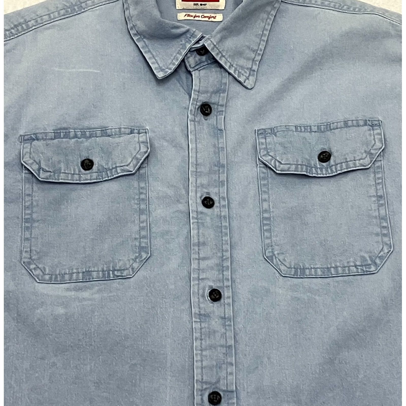 Wrangler Wrangler Denim Shirt Mens M Blue Short Sleeve Stretch Cotton Button Up Size US M / EU 48-50 / 2 - 2 Thumbnail
