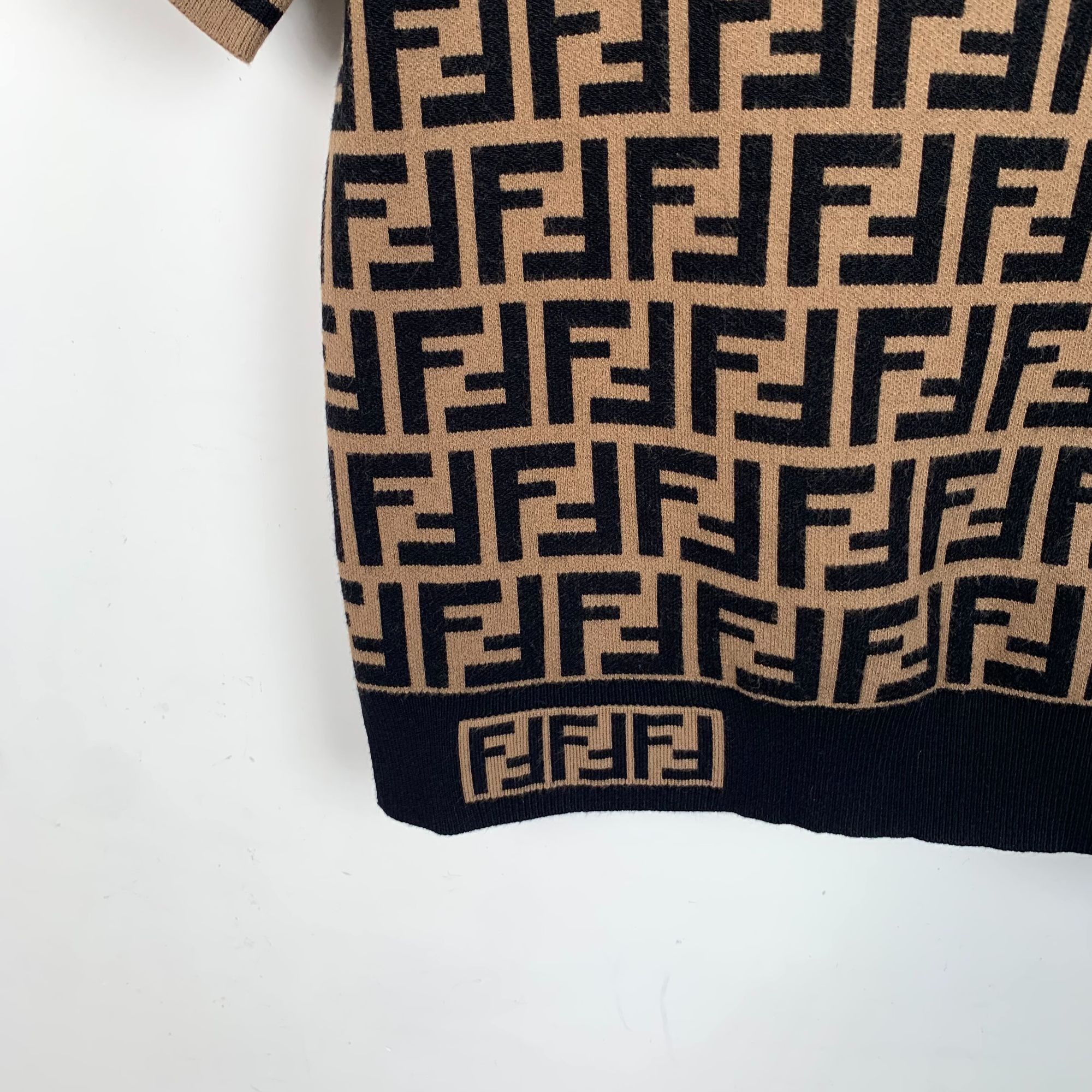 Fendi Fendi Womens FF Logo Short Sleeve Knit Top Brown & Black Size XS / US 0-2 / IT 36-38 - 4 Thumbnail