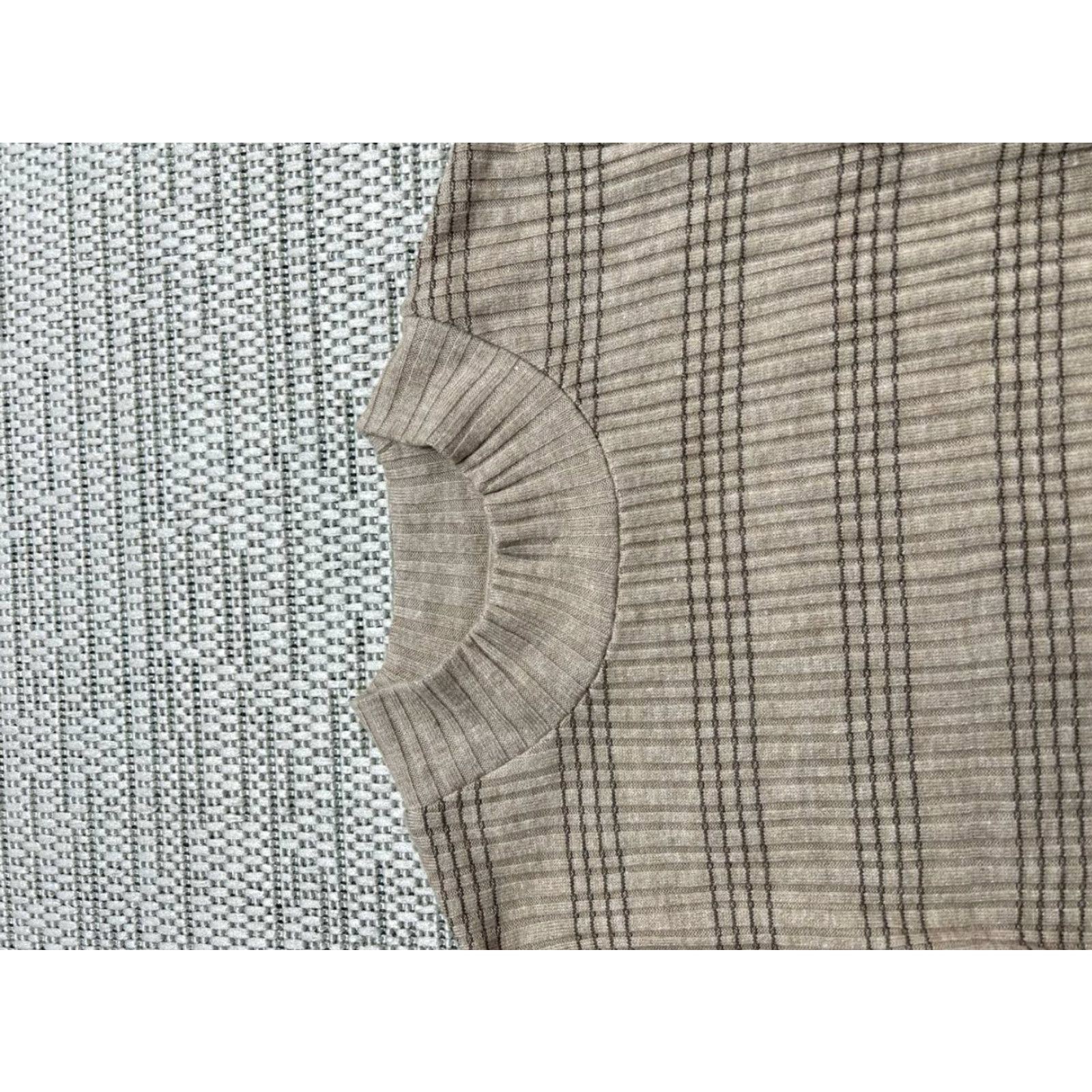 Vince Vince Womens Small Beige Mock Neck Rib Stripe Sweater Knit Pullover Tight Knit Casual Shirt Size S / US 4 / IT 40 - 3 Thumbnail