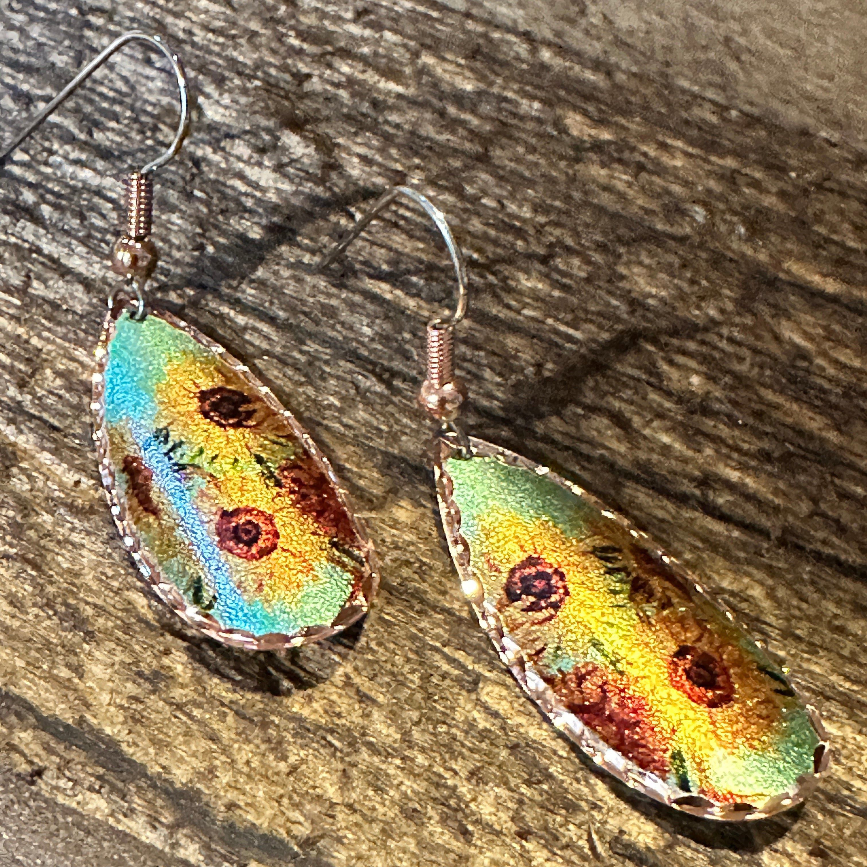 Other Handmade Boho Copper Earrings, Diamond Cut Van Gogh Sunflowe Size ONE SIZE - 5 Thumbnail