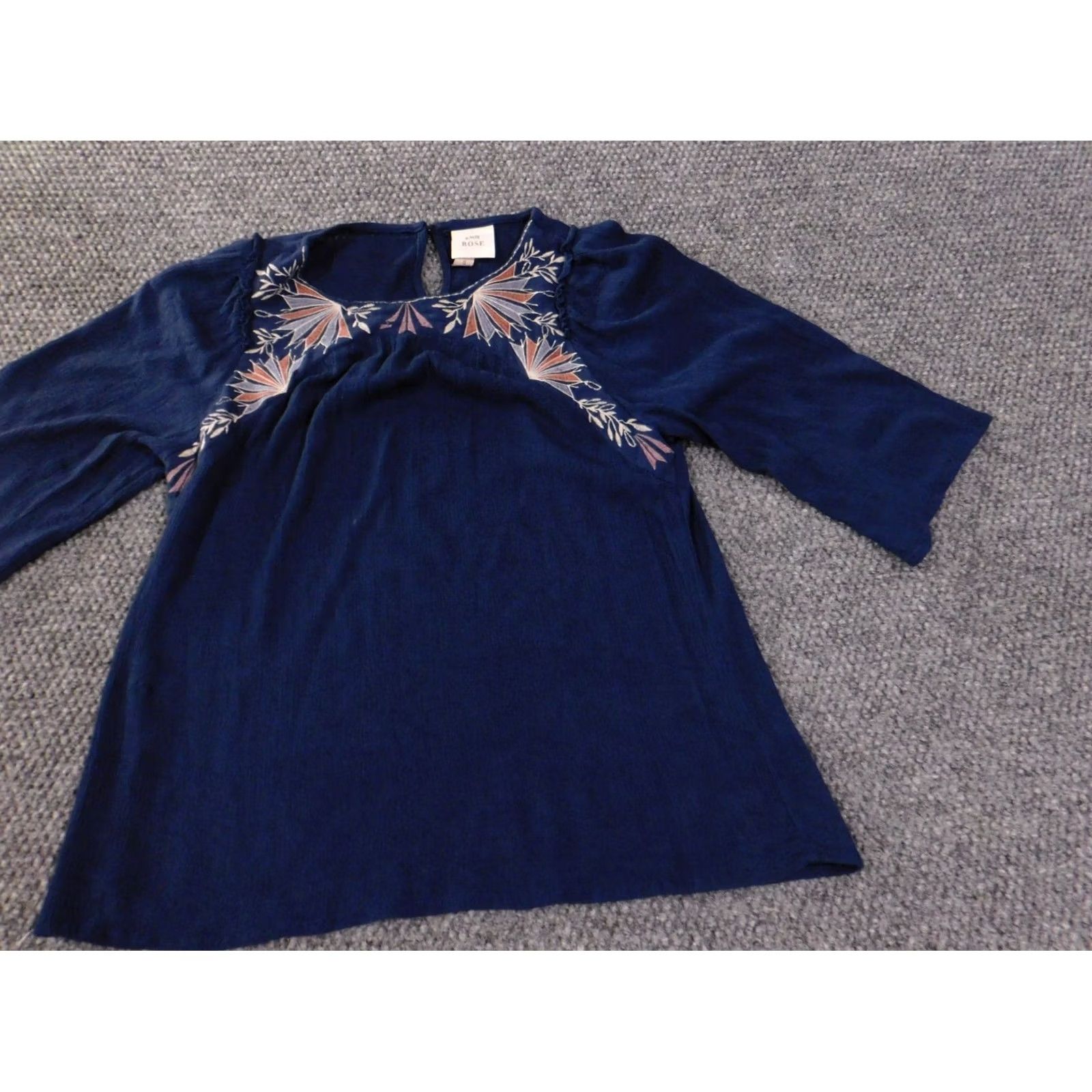 Vintage Knox Rose Blouse Shirt Womens S Small Blue Rayon Round Neck Button Short Sleeve Casual Size S / US 4 / IT 40 - 2 Thumbnail