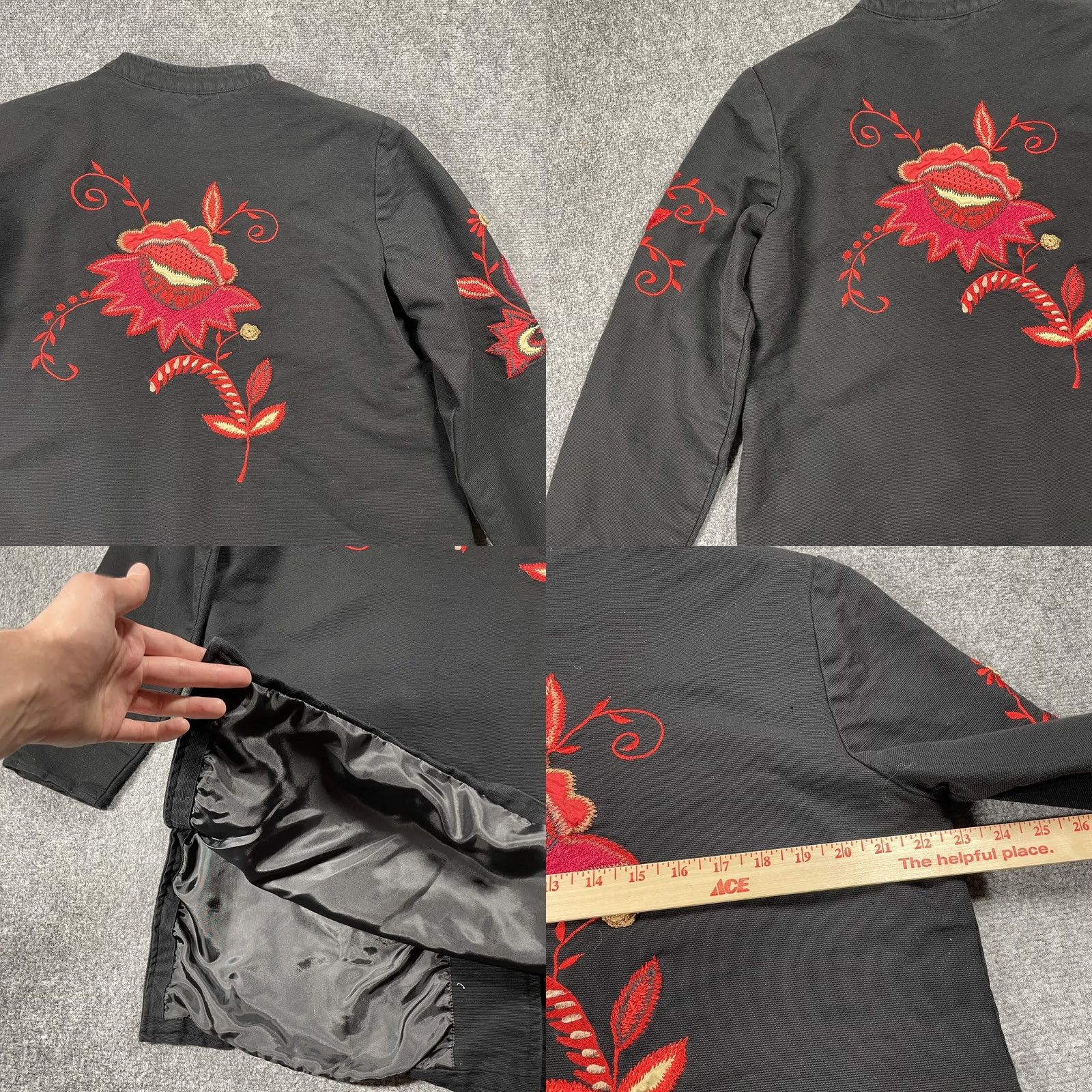 Vintage Indigo Moon Boho Jacket Large Black Red Gold Embroidery Cotton Asian Duster Coat Women Size L / US 10 / IT 46 - 8 Thumbnail