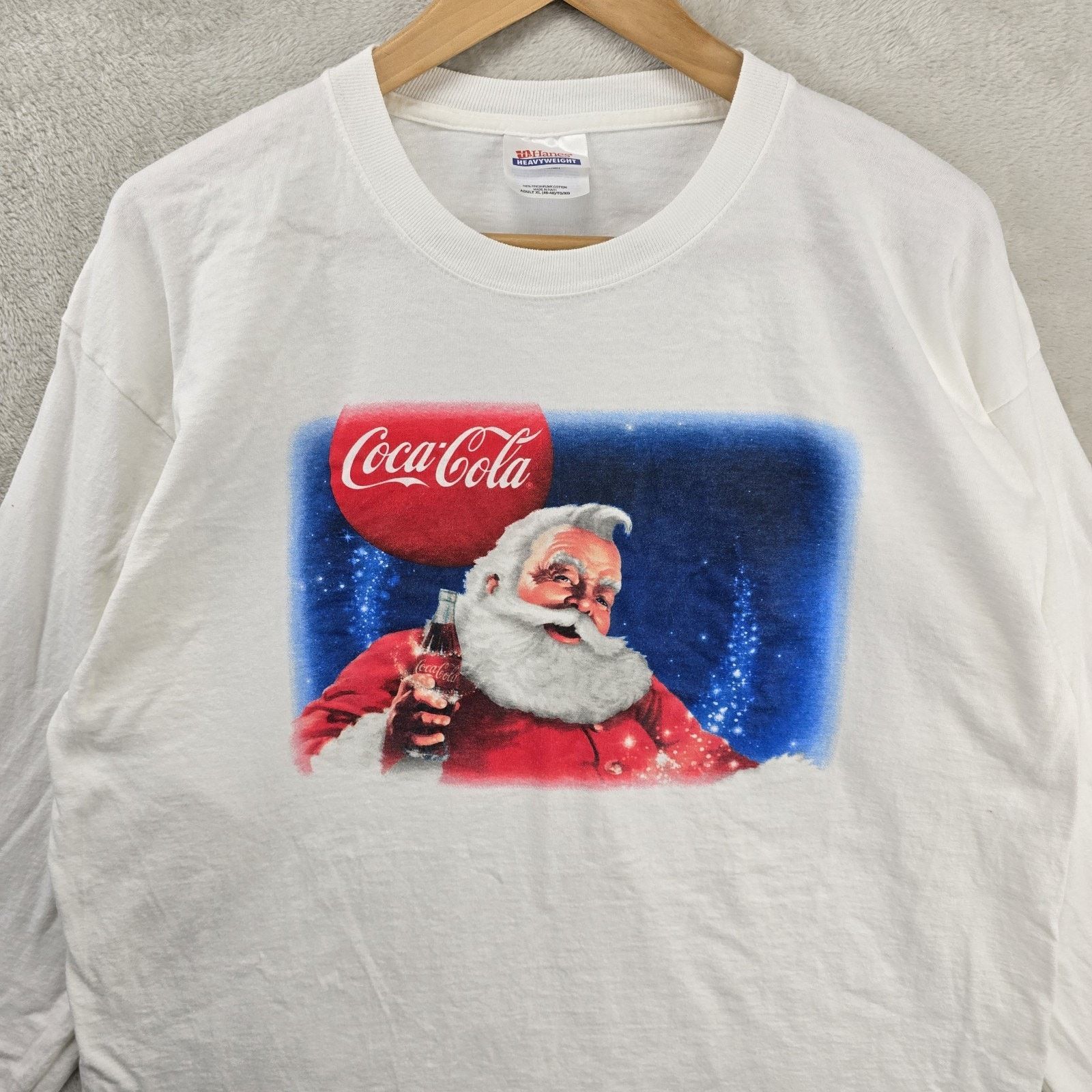 Hanes Vintage Coca Cola Santa Claus Shirt XL White Christmas Y2K Size US XL / EU 56 / 4 - 3 Thumbnail
