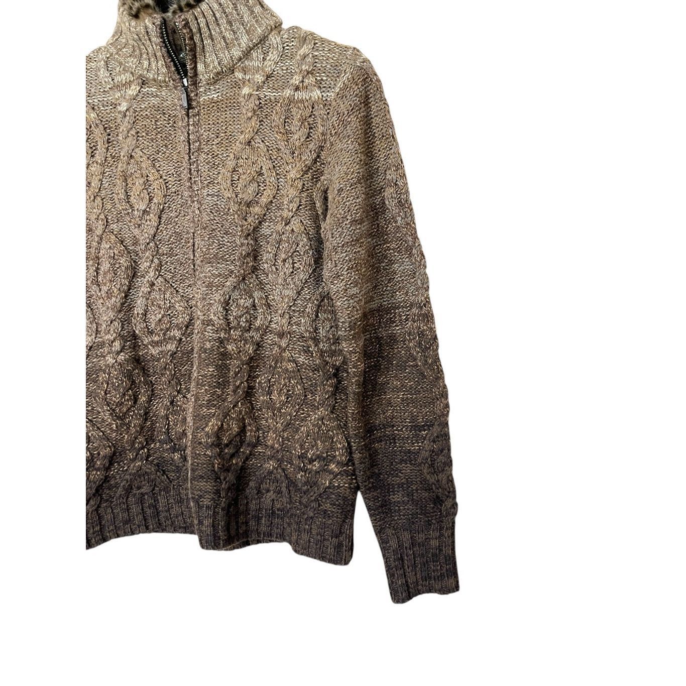 Eddie Bauer Eddie Bauer Sweater Brown Cable Knit Zip Cardigan Lambs Wool Blend M Size M / US 6-8 / IT 42-44 - 3 Thumbnail