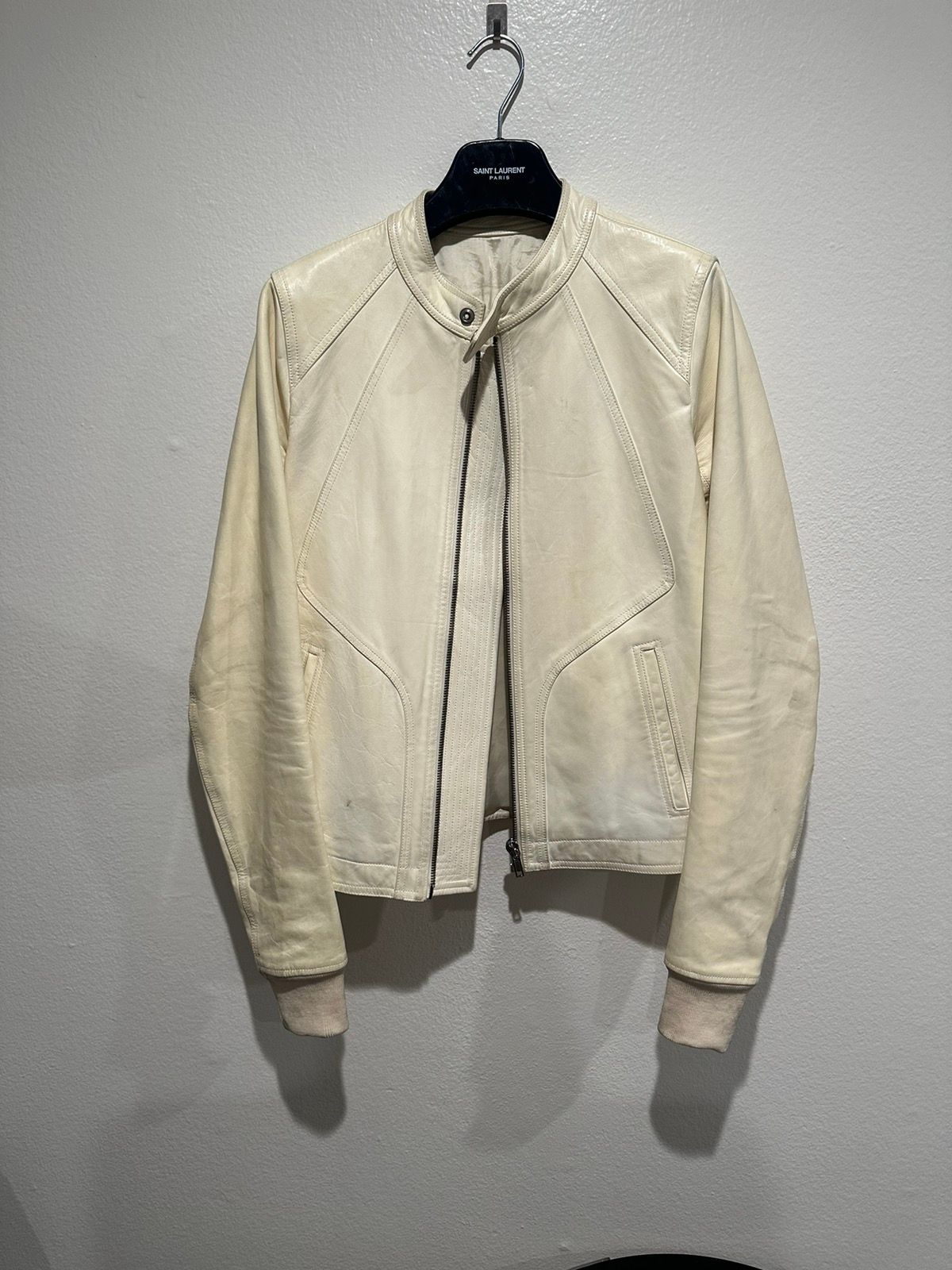 Pre-owned Rick Owens Ss19 Babel Intarsia Horse Leather Jacket 48 In Pearl Milk