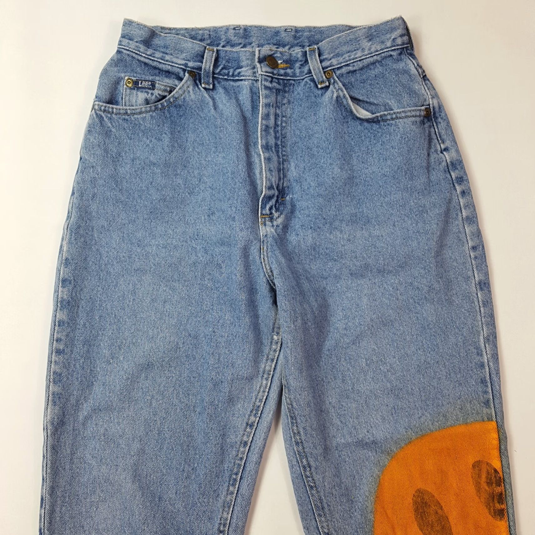 Lee VINTAGE 80s Lee Smiley Women's Size 10 Jeans Blue Denim 28x27 High Rise Relaxed Tapered 100% Cotton Pockets Smile Workwear Hippie Retro M Size 32" / US 10 / IT 46 - 2 Thumbnail