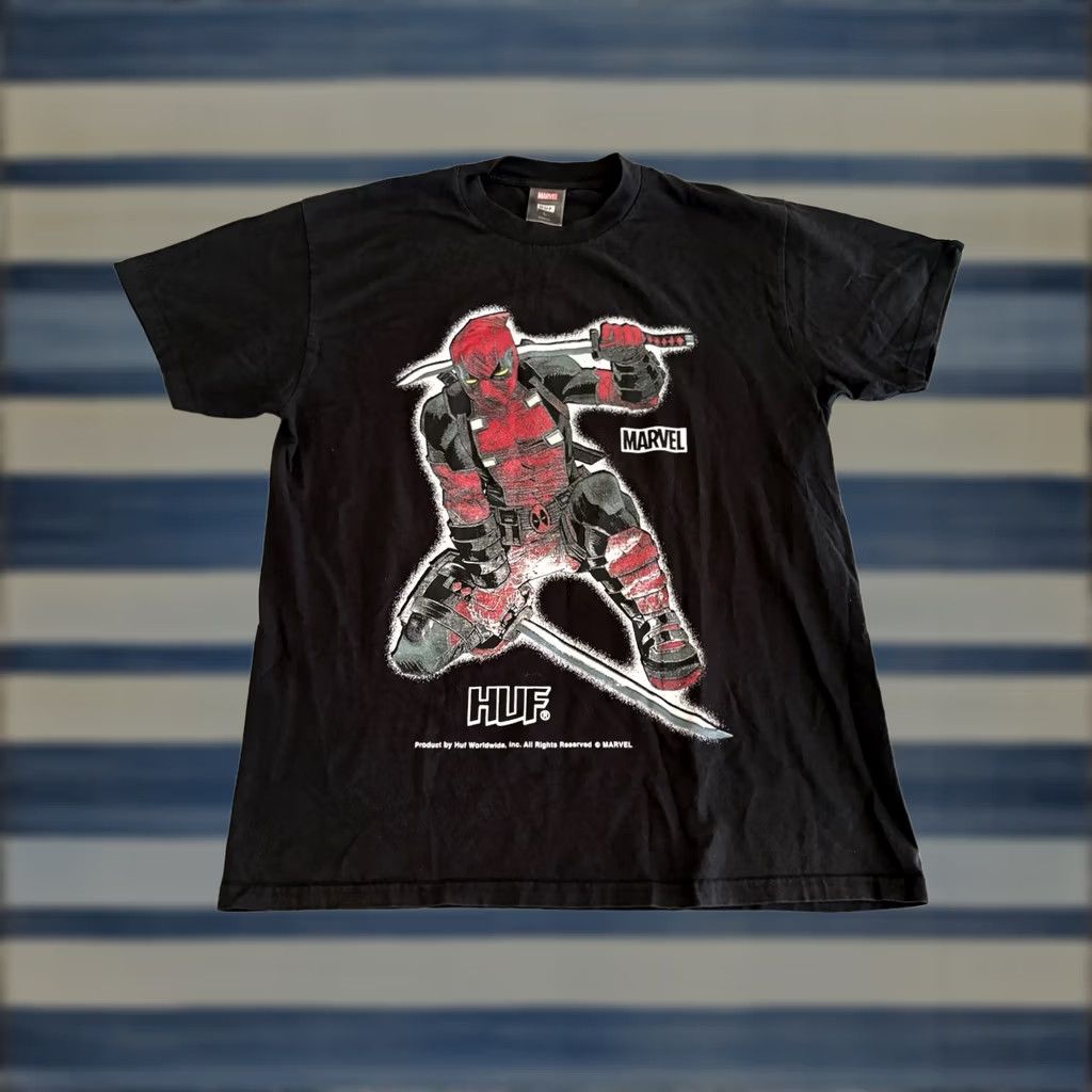 Vintage VINTAGE HUF x Marvel Deadpool T-Shirt Black Mens L Crew Neck Short Sleeve Cotton T-Shirt Super Hero Mens Size US L / EU 52-54 / 3 - 1 Thumbnail