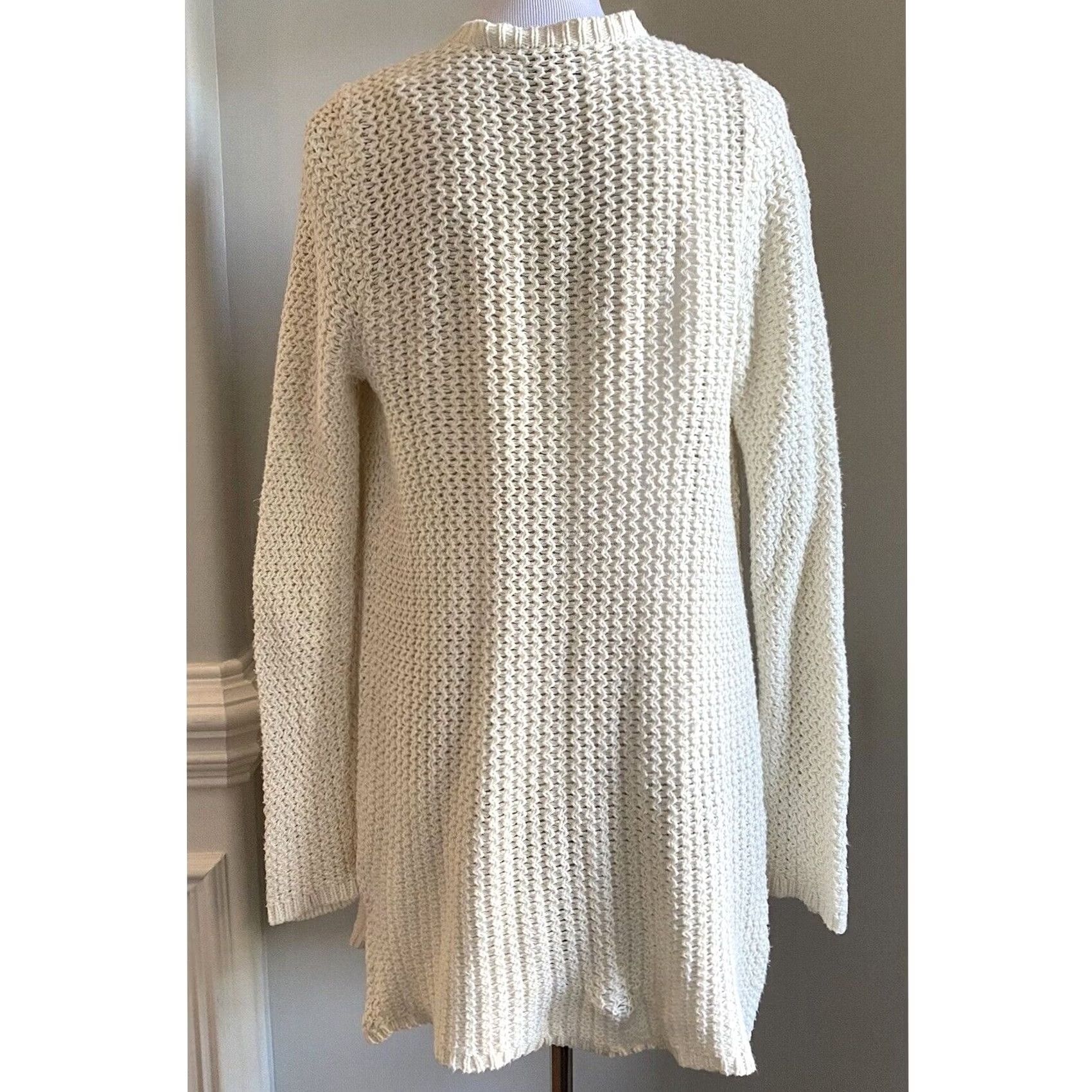 Lucky Brand Lucky Brand Cardigan Sweater Cream Chunky Knit Open Front Longline Pockets Sz M Womens Jacket Knit Open Front Cardigan Cream Ivory Size M / US 6-8 / IT 42-44 - 6 Thumbnail