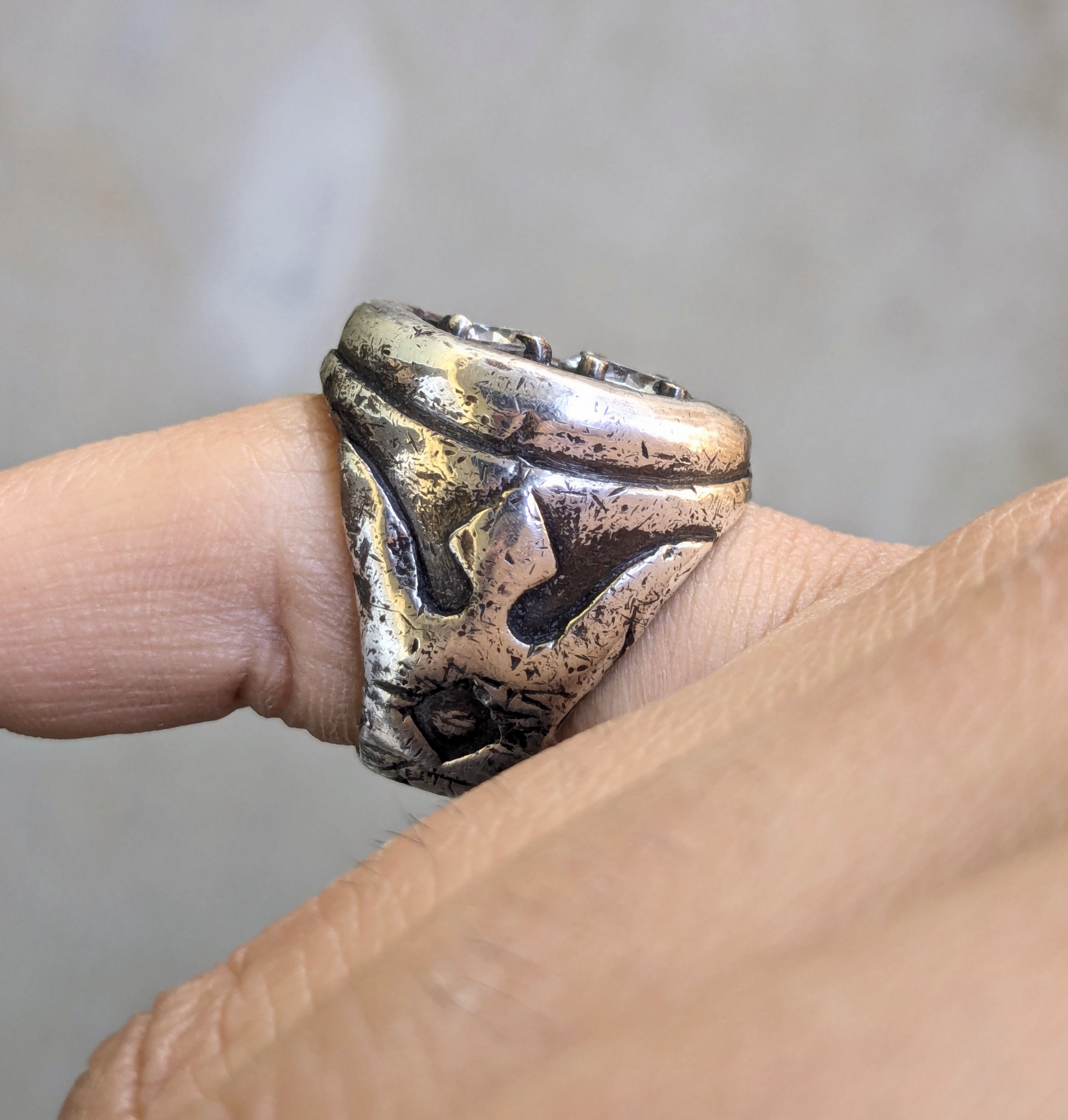 Other Vintage Sterling Silver Ring CZ 6 Trident Cocktail Pinky Size ONE SIZE - 13 Thumbnail