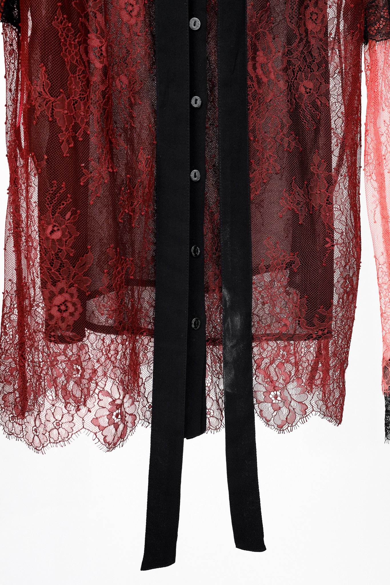TWINSET Twinset Burgundy & Pink Lace Ruffle Tie-Neck Blouse Size S / US 4 / IT 40 - 7 Thumbnail