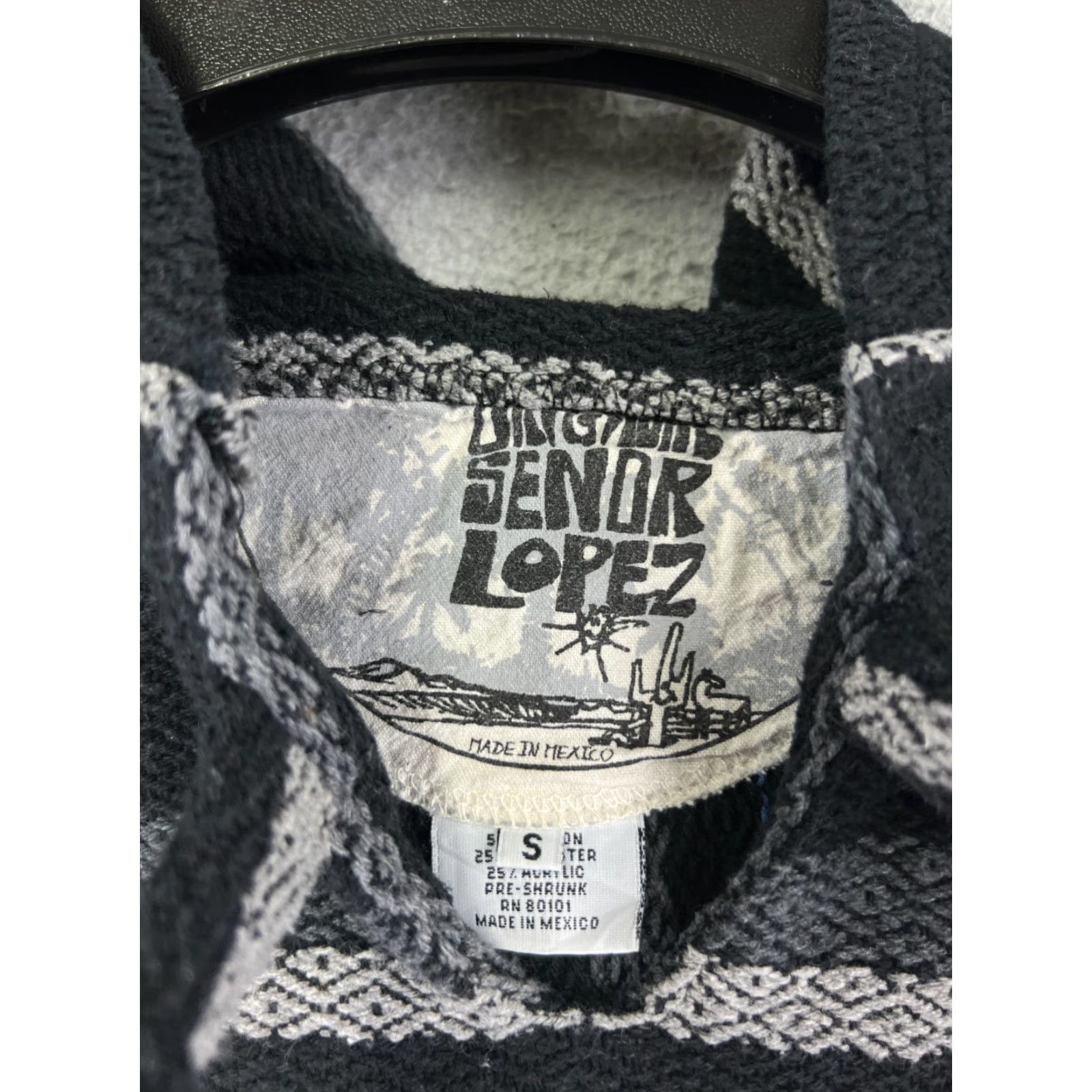 Vintage Senor Lopez Hoodie Mens Small Gray Black Pocket Pullover Crew Neck Knit All Seasons Hooded Size US S / EU 44-46 / 1 - 6 Thumbnail