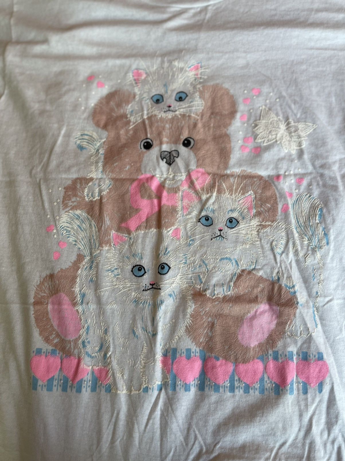 Vintage Kittens And Teddy Bear Screen Star T-Shirt White Size US M / EU 48-50 / 2 - 3 Thumbnail
