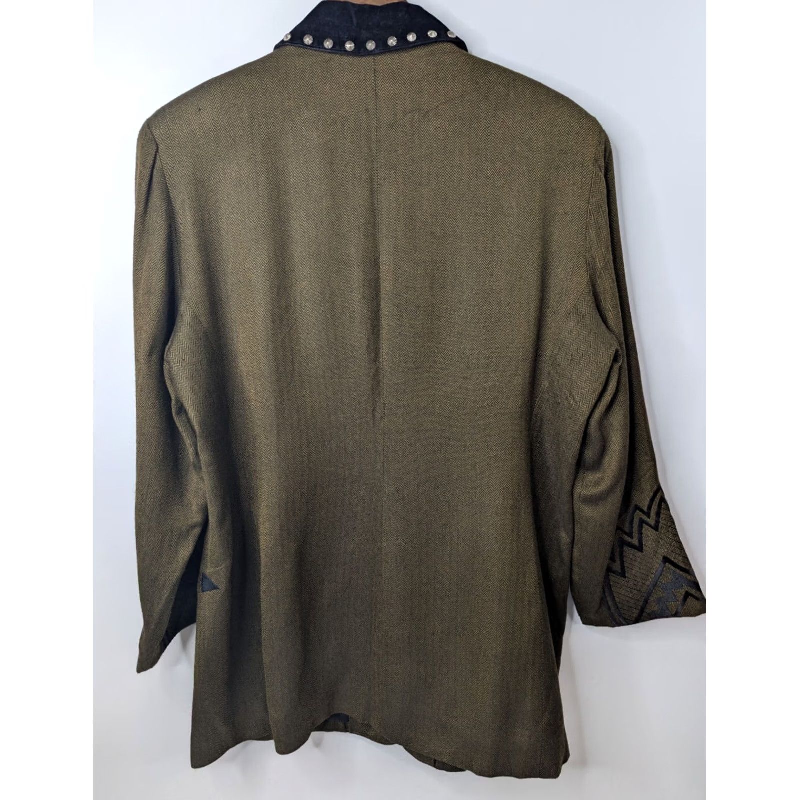 Vintage VINTAGE Saddle Ridge Western Blazer Jacket L Tan Black & Brown Collared Studded Embroidered Lightweight Blazer Womens Size L / US 10 / IT 46 - 6 Thumbnail