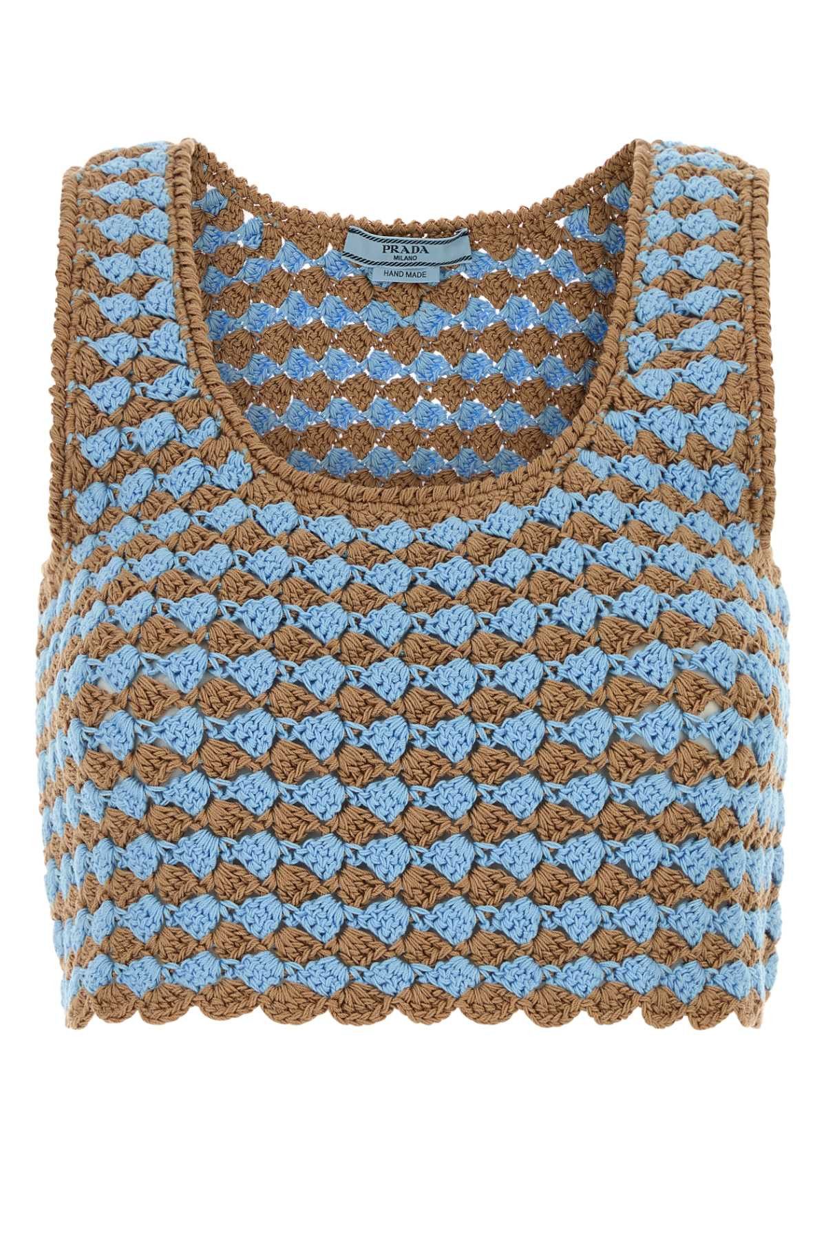 Prada Tow-Tone Crochet Crop Top Size M / US 6-8 / IT 42-44 - 1 Thumbnail