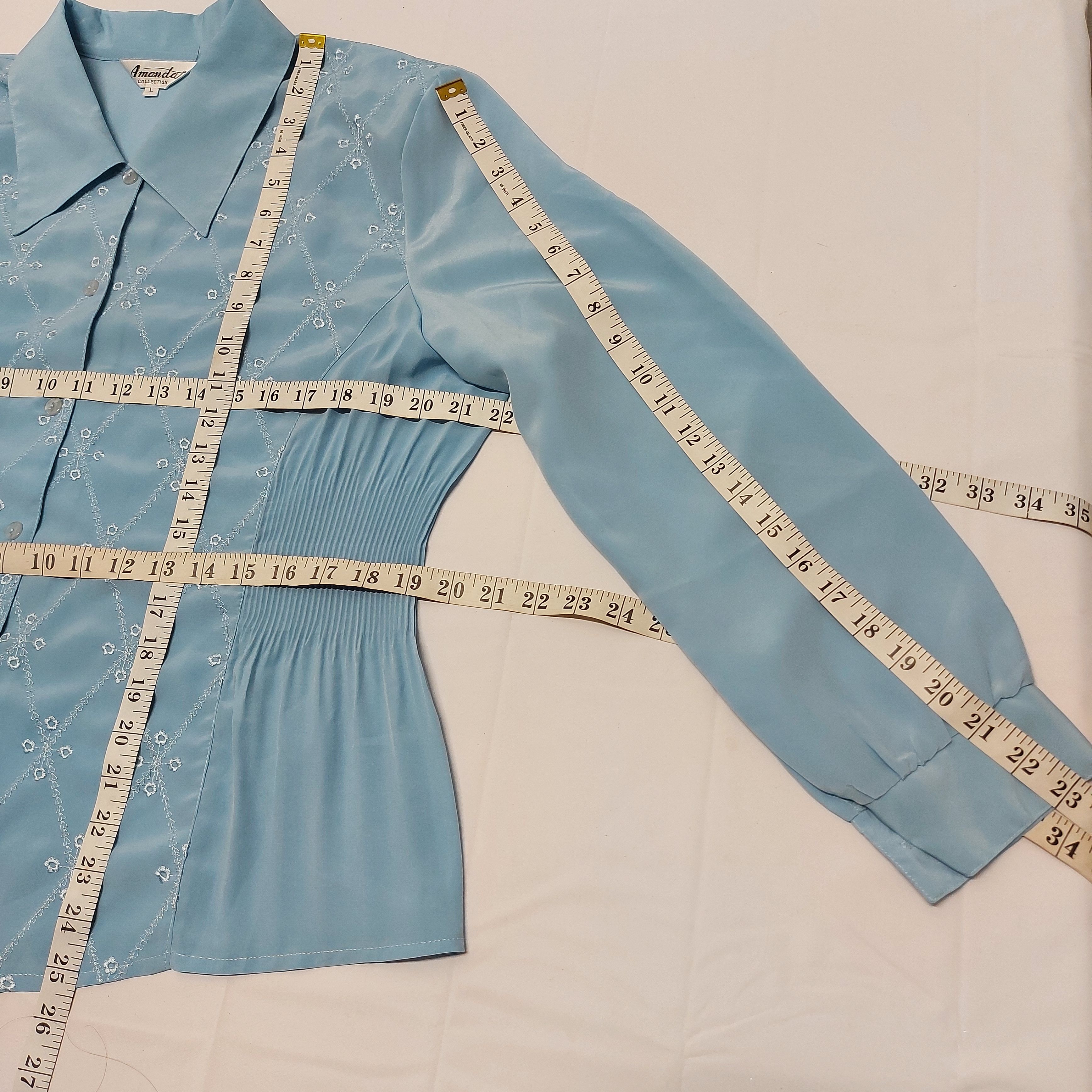 Vintage Vintage Blue Blouse Classic L Collard Long Sleeve Buttoned Size L / US 10 / IT 46 - 9 Thumbnail