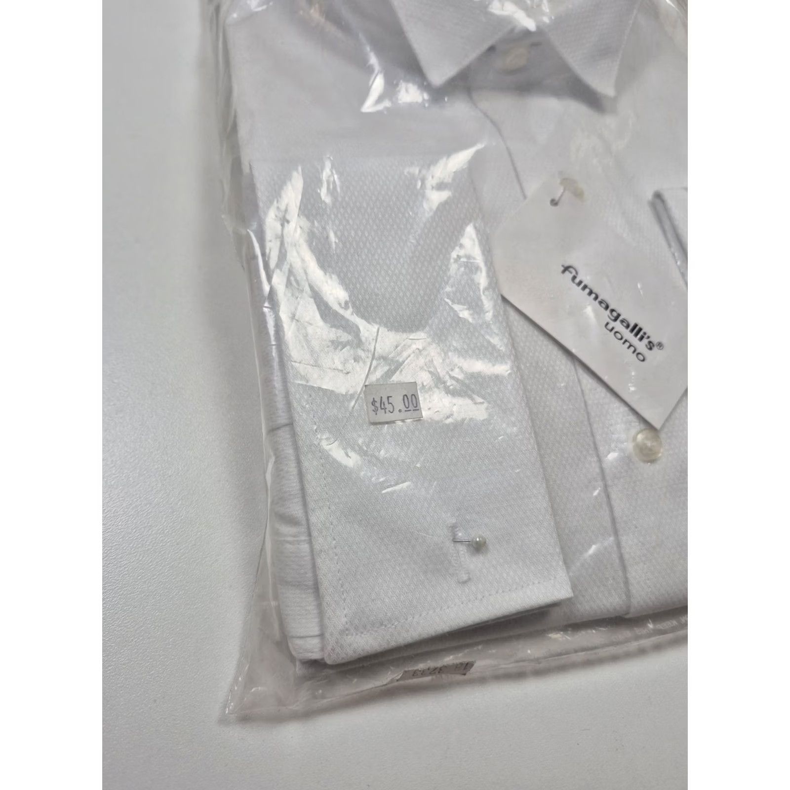 Vintage Fumagalli's Uomo Dress Shirt Mens 16 32/33 White Cotton Point Collar Long Sleeve Dress Shirt Regular Fit"} Size 42R - 2 Thumbnail