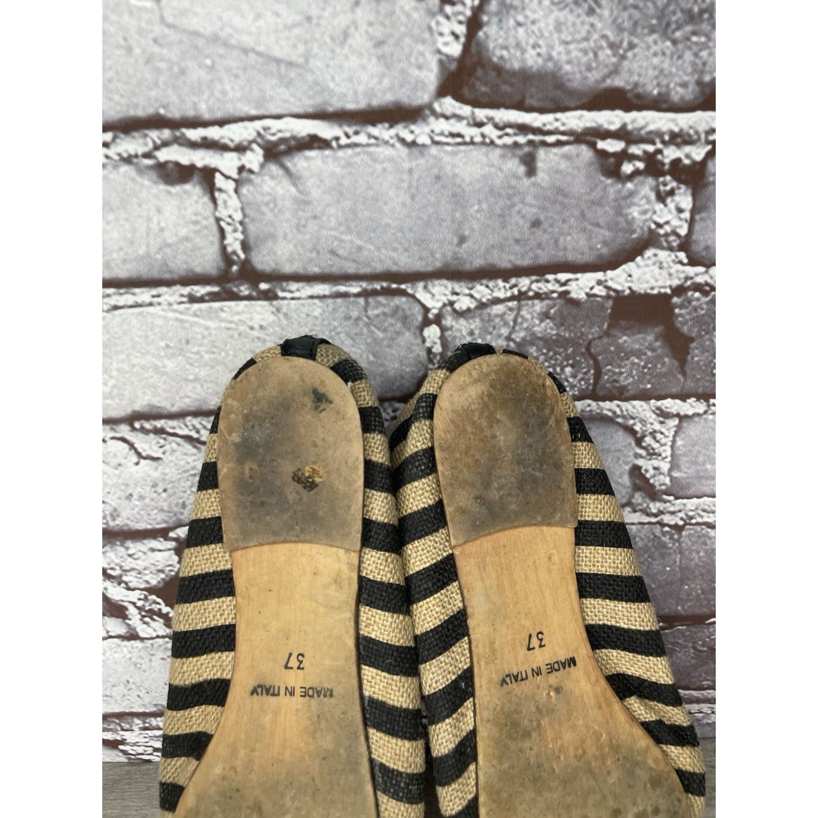 Other Ballerette Roma Tan Black Stripe Canvas Fabric Ballet Flats Size US 6.5 / IT 36.5 - 11 Thumbnail