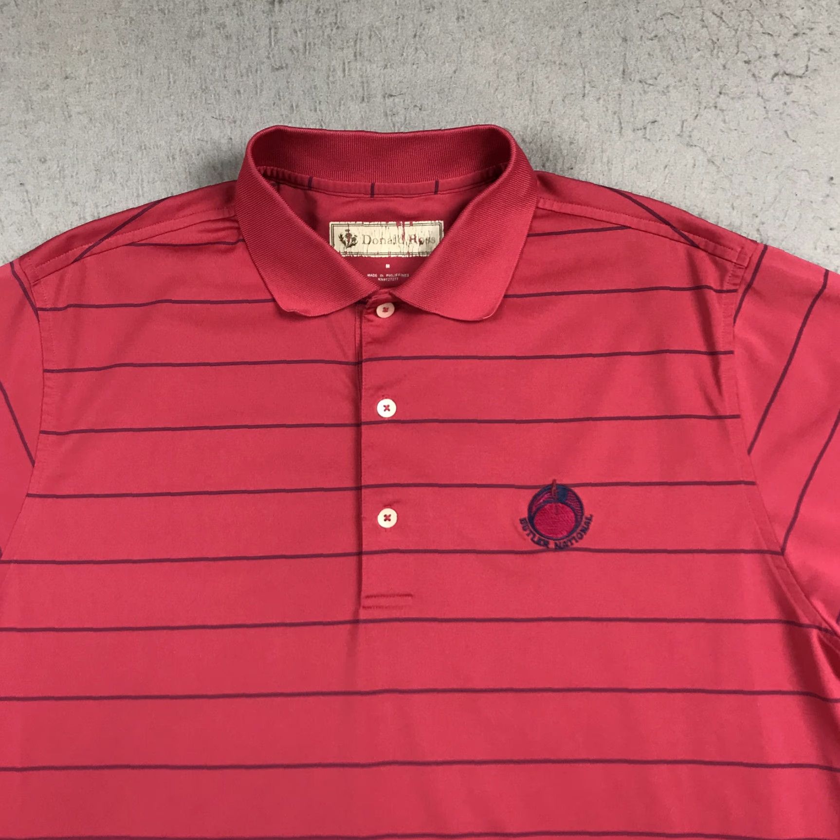 Vintage Donald Ross Polo Shirt Mens M Pink Striped Button Collar Short Sleeve Golf Shirt Size US M / EU 48-50 / 2 - 2 Thumbnail