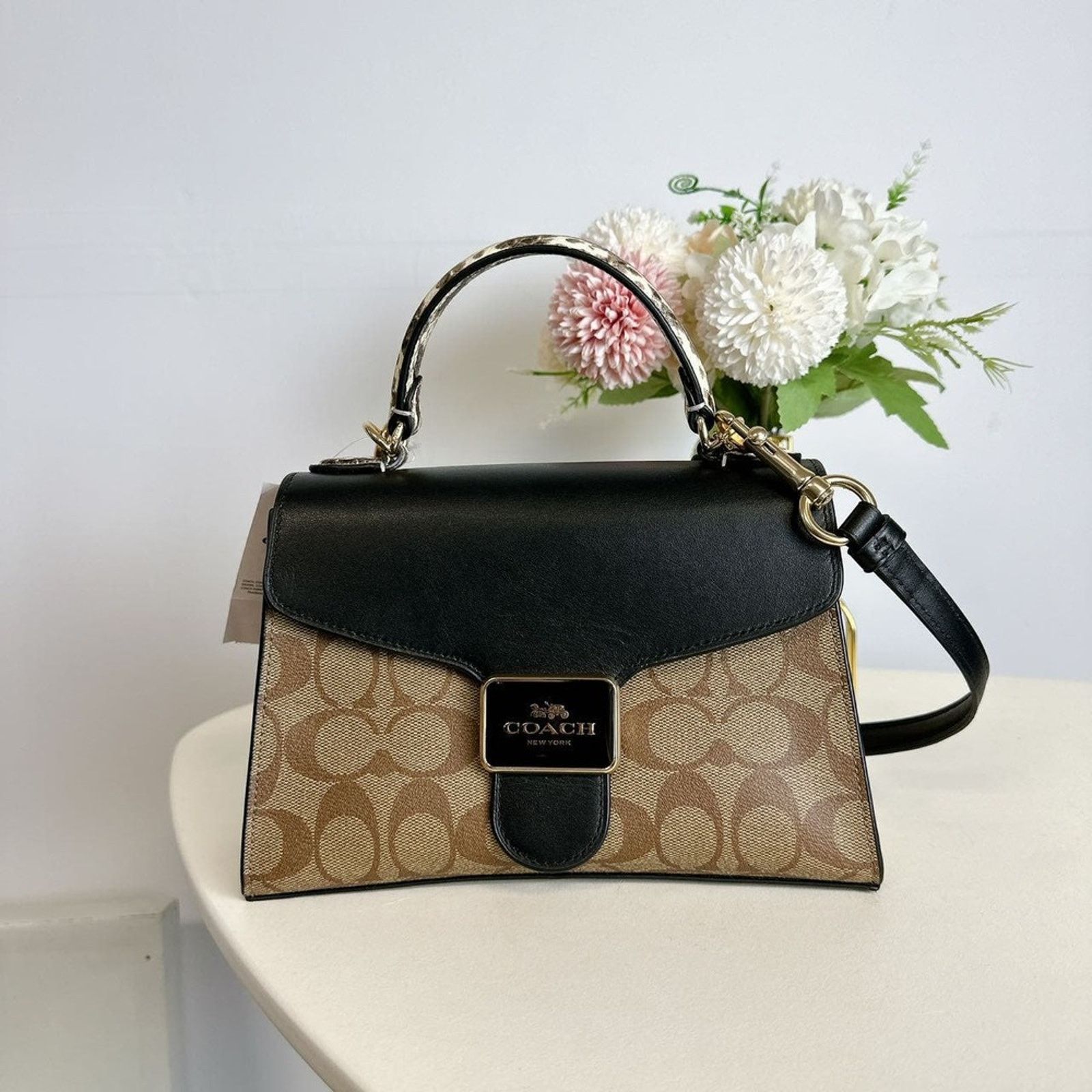 Coach Coach C1325 Pepper Satchel In Signature Canvas IN Khaki Blk Size ONE SIZE - 2 Thumbnail