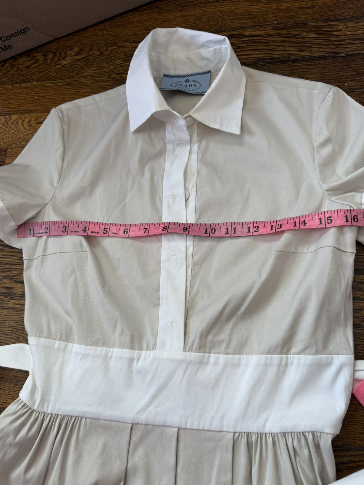 Prada beige white shirt buttons collared dress