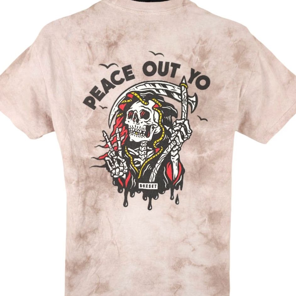 Vintage Boxset Grim Reaper T Shirt Mens Medium Beige Skeleton Peace Out Yo Skateboarding Skull Modern Crew Neck Short Sleeve 2010s Mens Size US M / EU 48-50 / 2 - 4 Thumbnail
