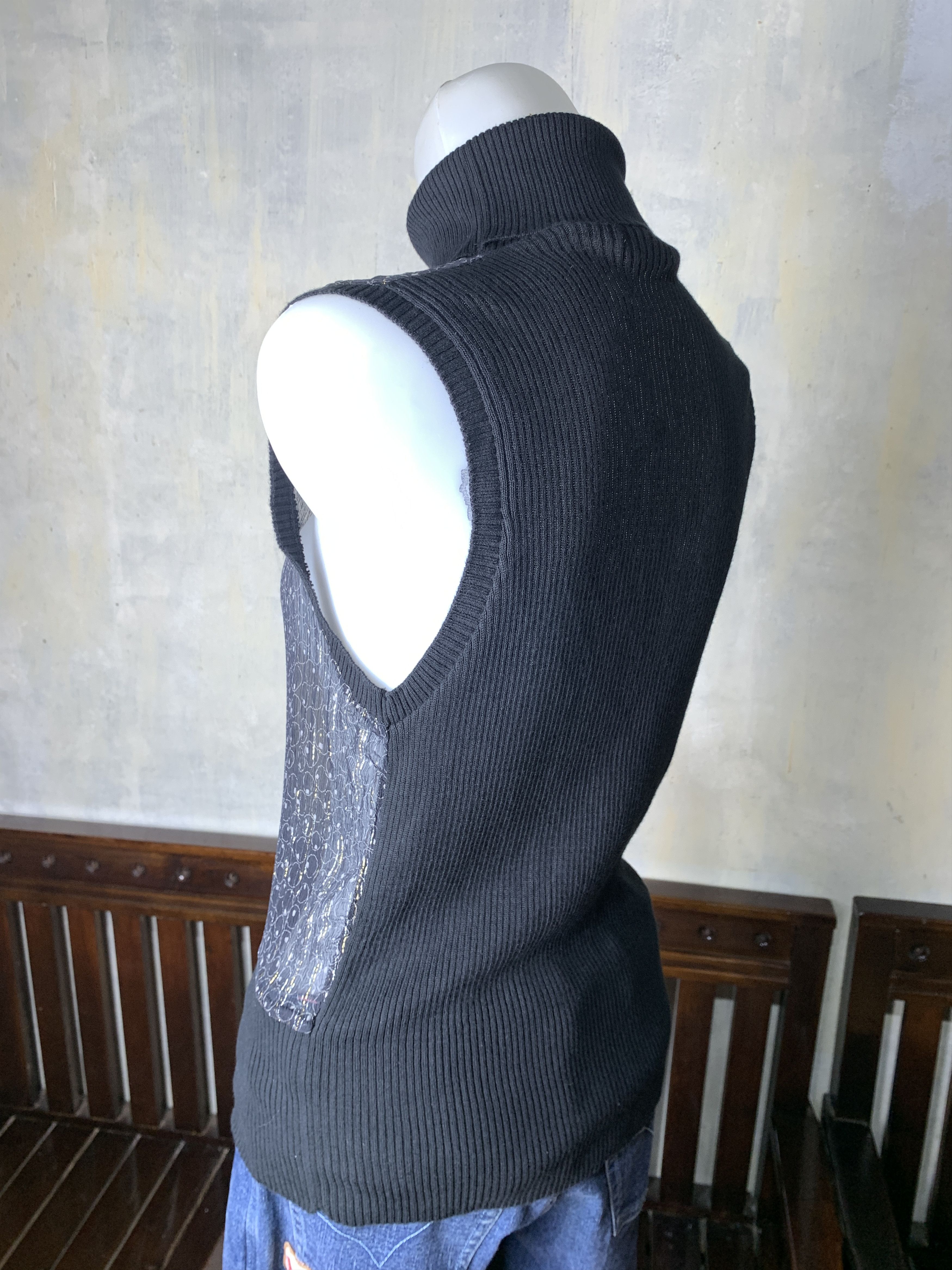 Sisley 2000s Sisley Black See-through High Neck Blouse (M) Size M / US 6-8 / IT 42-44 - 3 Thumbnail