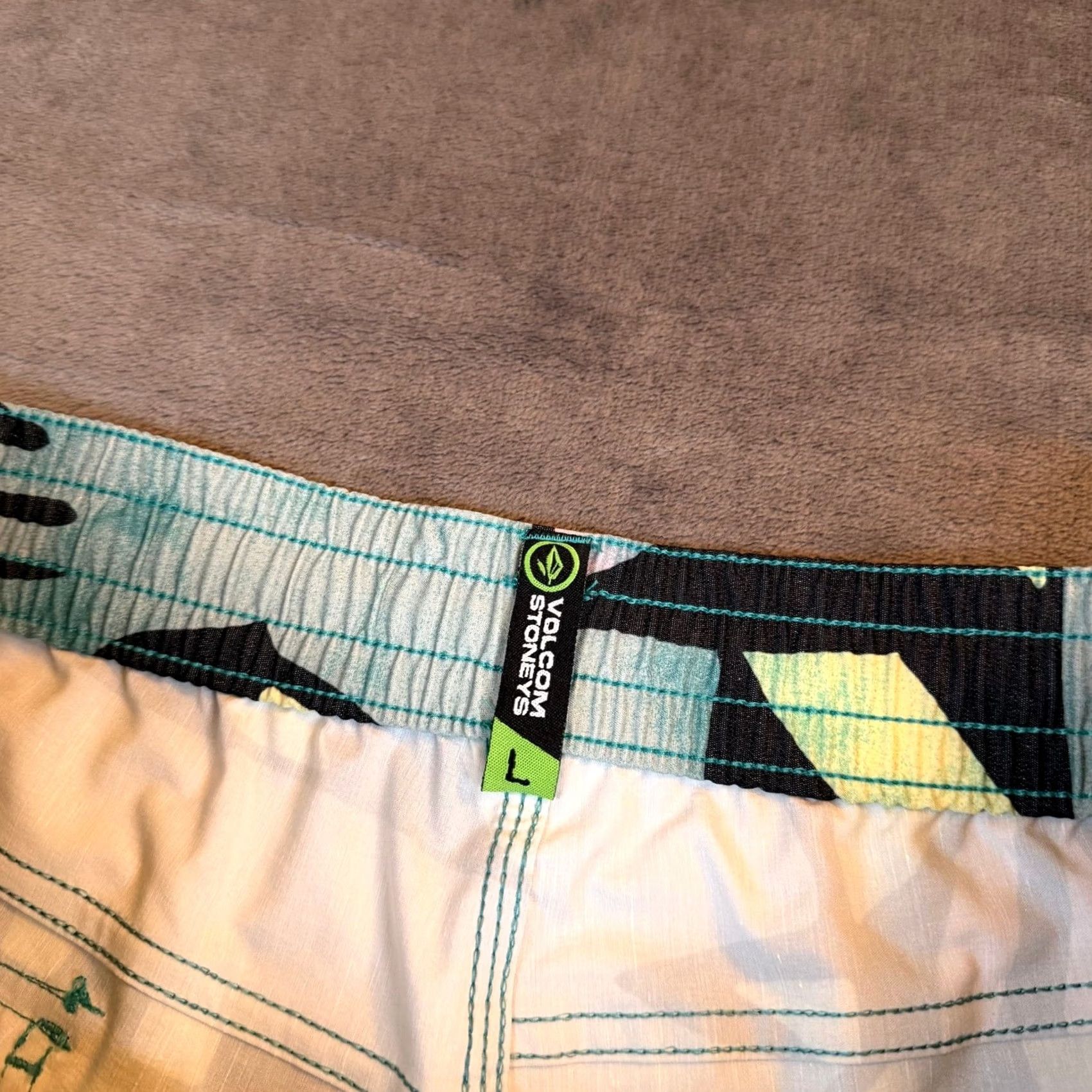 Volcom Volcom Stoney Board Shorts Mens Large Teal Geometric Hemp Blend Stretch NWT Size US 33 - 3 Thumbnail