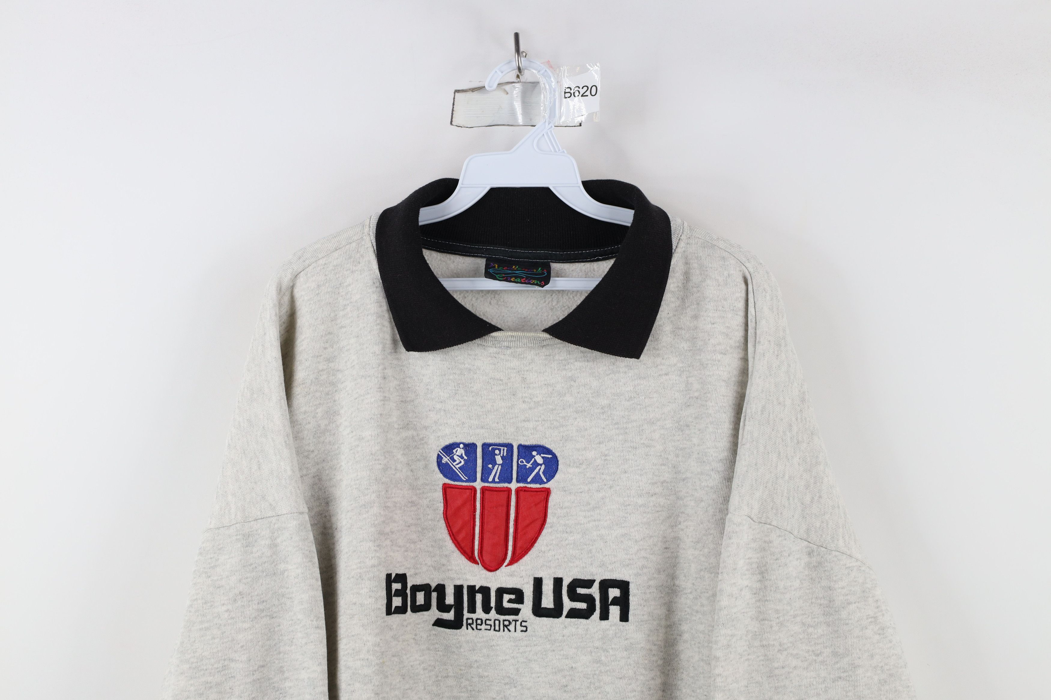 Vintage Vintage 80s 90s Boyne Resorts USA Collared Sweatshirt Gray Size XL / US 12-14 / IT 48-50 - 2 Thumbnail
