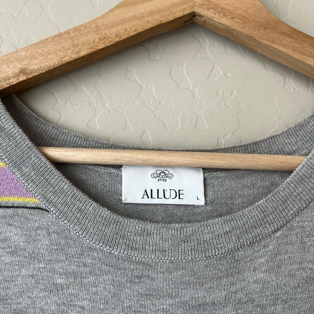 Allude Allude Gray Cashmere Blend Multicolor Striped Long Sleeve Cr Size L / US 10 / IT 46 - 5 Thumbnail