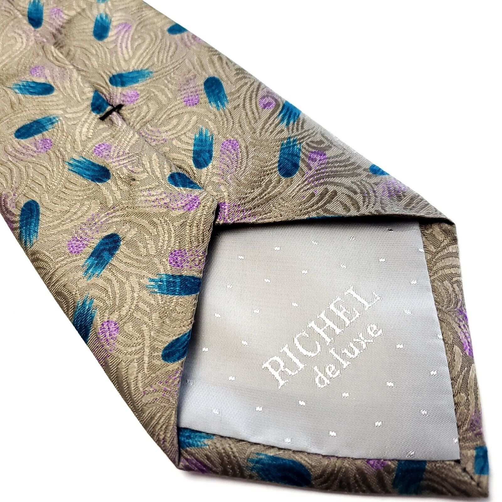 Vintage Richel Beige Silk Tie Woven Geometric Size ONE SIZE - 4 Thumbnail